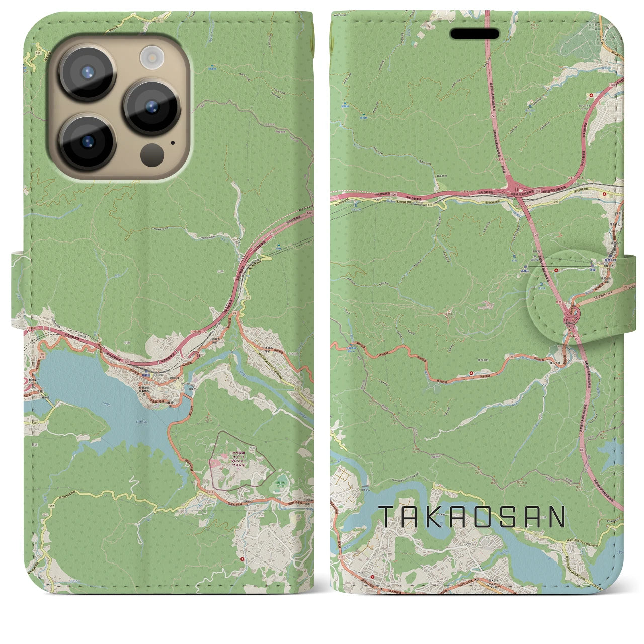 【高尾山(東京都)】地図柄iPhoneケース(手帳タイプ)ナチュラル・iPhone 14 Pro Max 用
