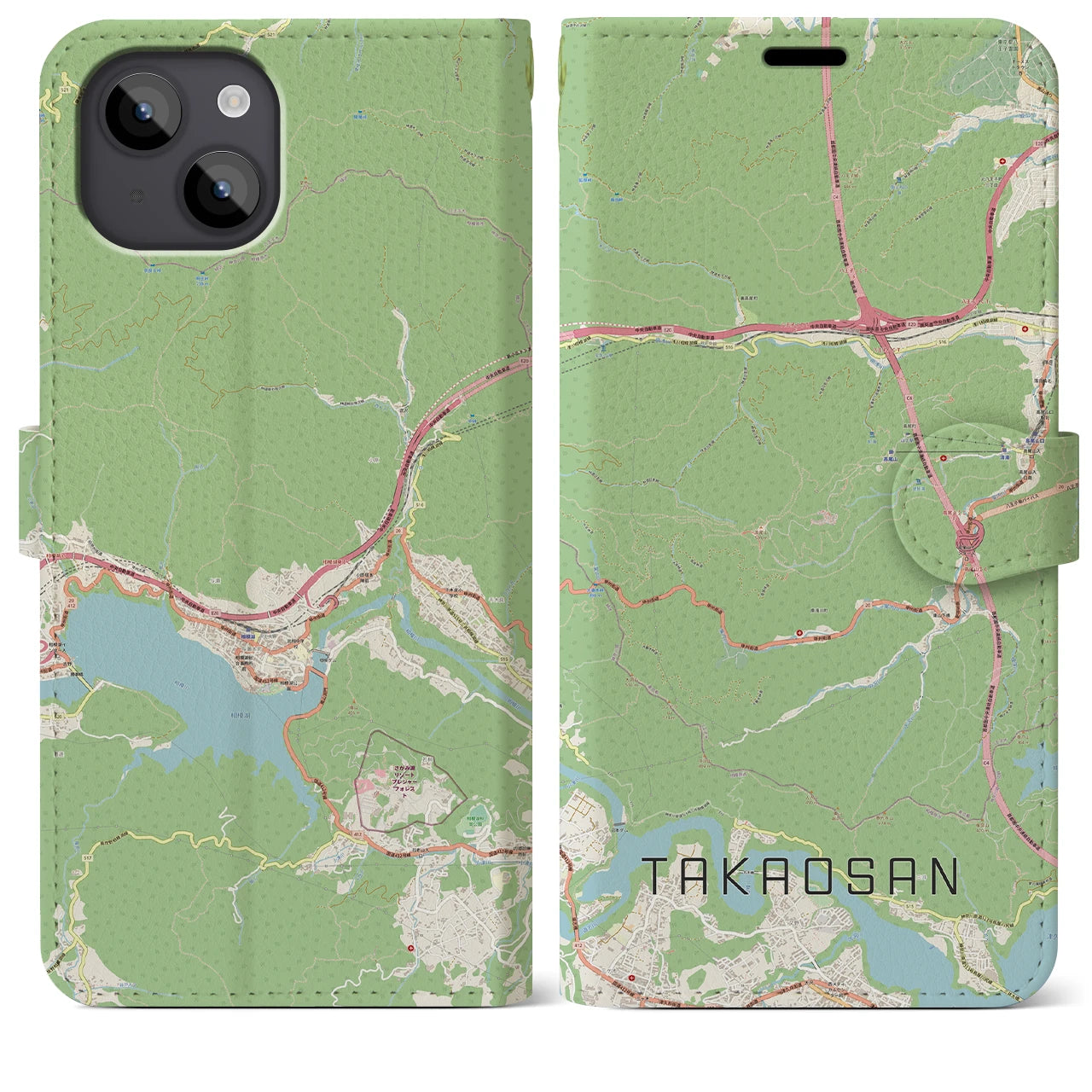 【高尾山(東京都)】地図柄iPhoneケース(手帳タイプ)ナチュラル・iPhone 14 Plus 用