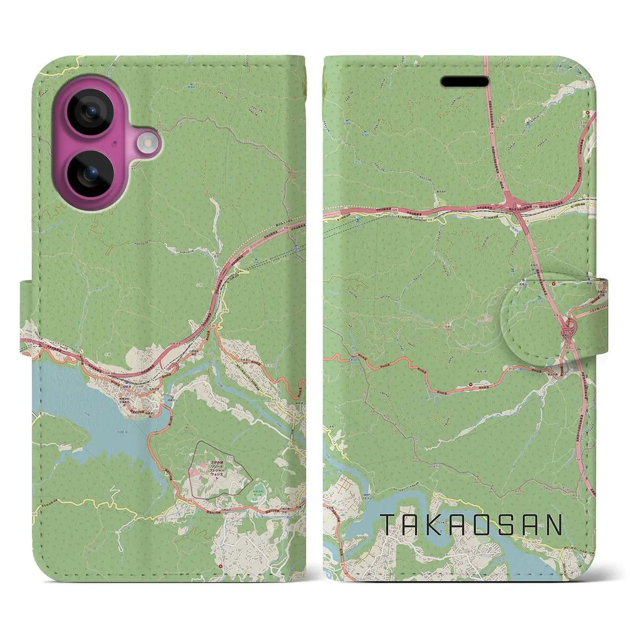 【高尾山(東京都)】地図柄iPhoneケース(手帳タイプ)ナチュラル・iPhone 16 Pro 用