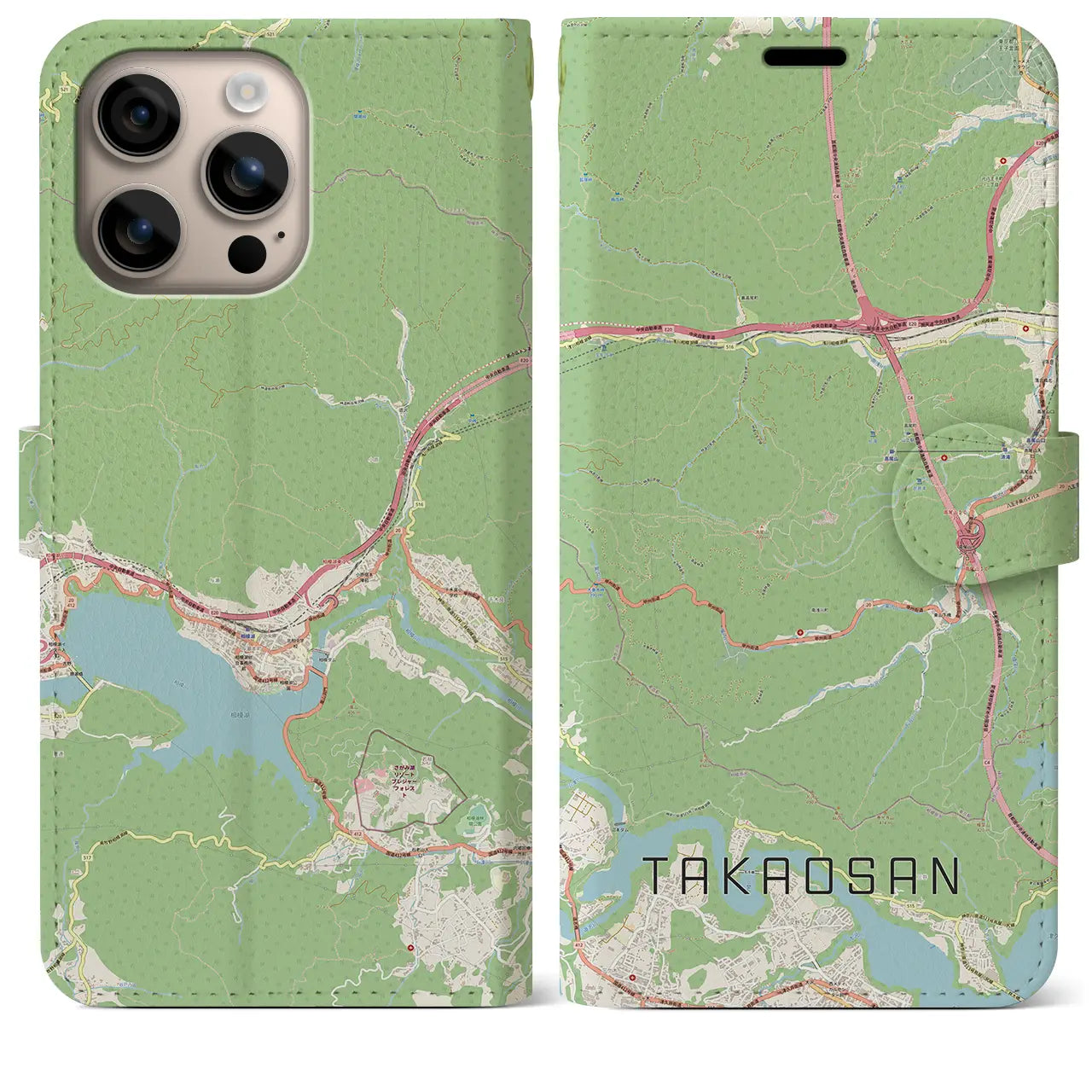 【高尾山(東京都)】地図柄iPhoneケース(手帳タイプ)ナチュラル・iPhone 16 Plus 用