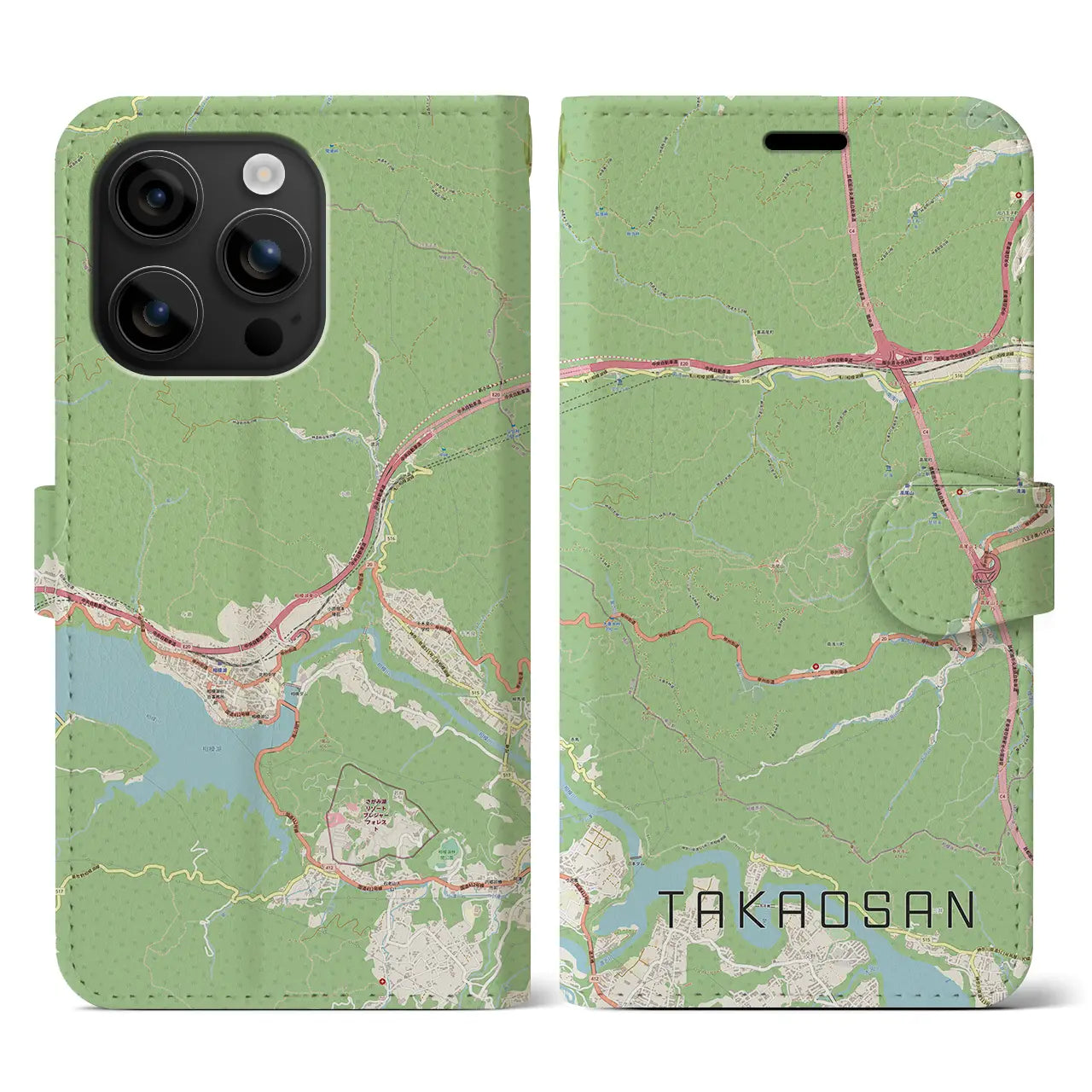 【高尾山(東京都)】地図柄iPhoneケース(手帳タイプ)ナチュラル・iPhone 16 用