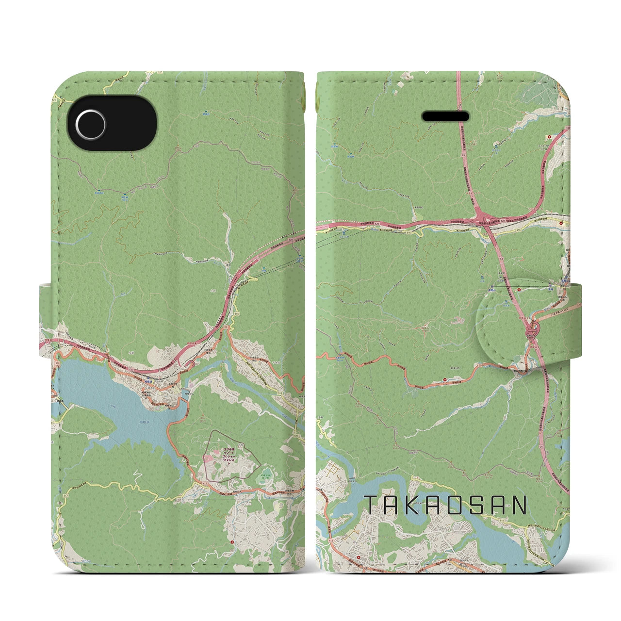 【高尾山(東京都)】地図柄iPhoneケース(手帳タイプ)ナチュラル・iPhone SE(第3 / 第2世代) / 8 / 7 / 6s / 6 用