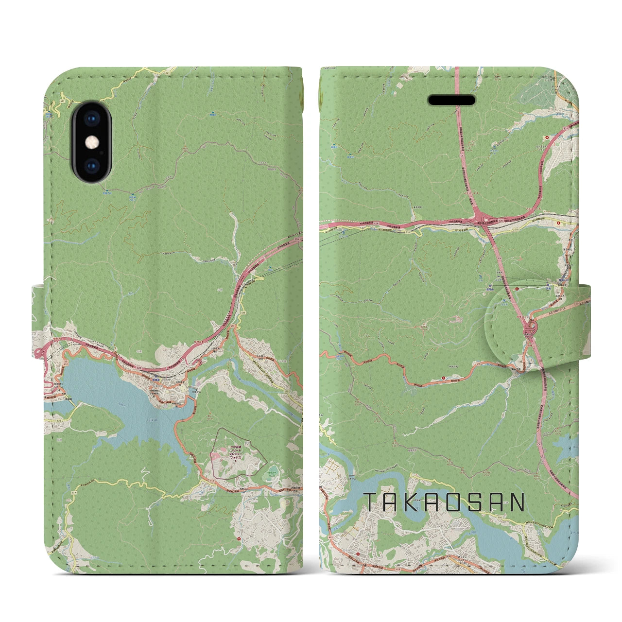 【高尾山(東京都)】地図柄iPhoneケース(手帳タイプ)ナチュラル・iPhone XS / X 用
