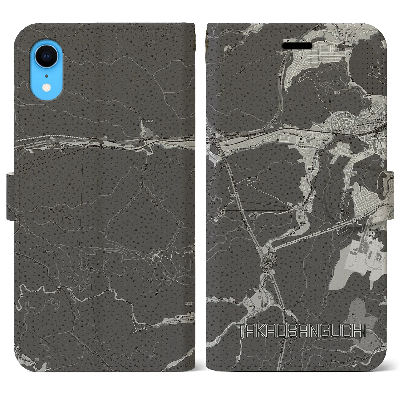 【高尾山口(東京都)】地図柄iPhoneケース(手帳タイプ)モノトーン・iPhone XR 用