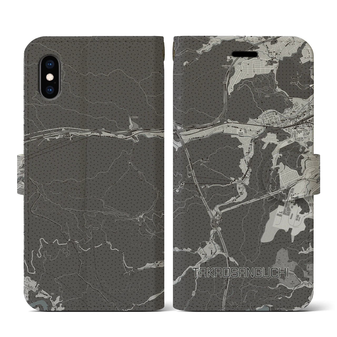 【高尾山口(東京都)】地図柄iPhoneケース(手帳タイプ)モノトーン・iPhone XS / X 用