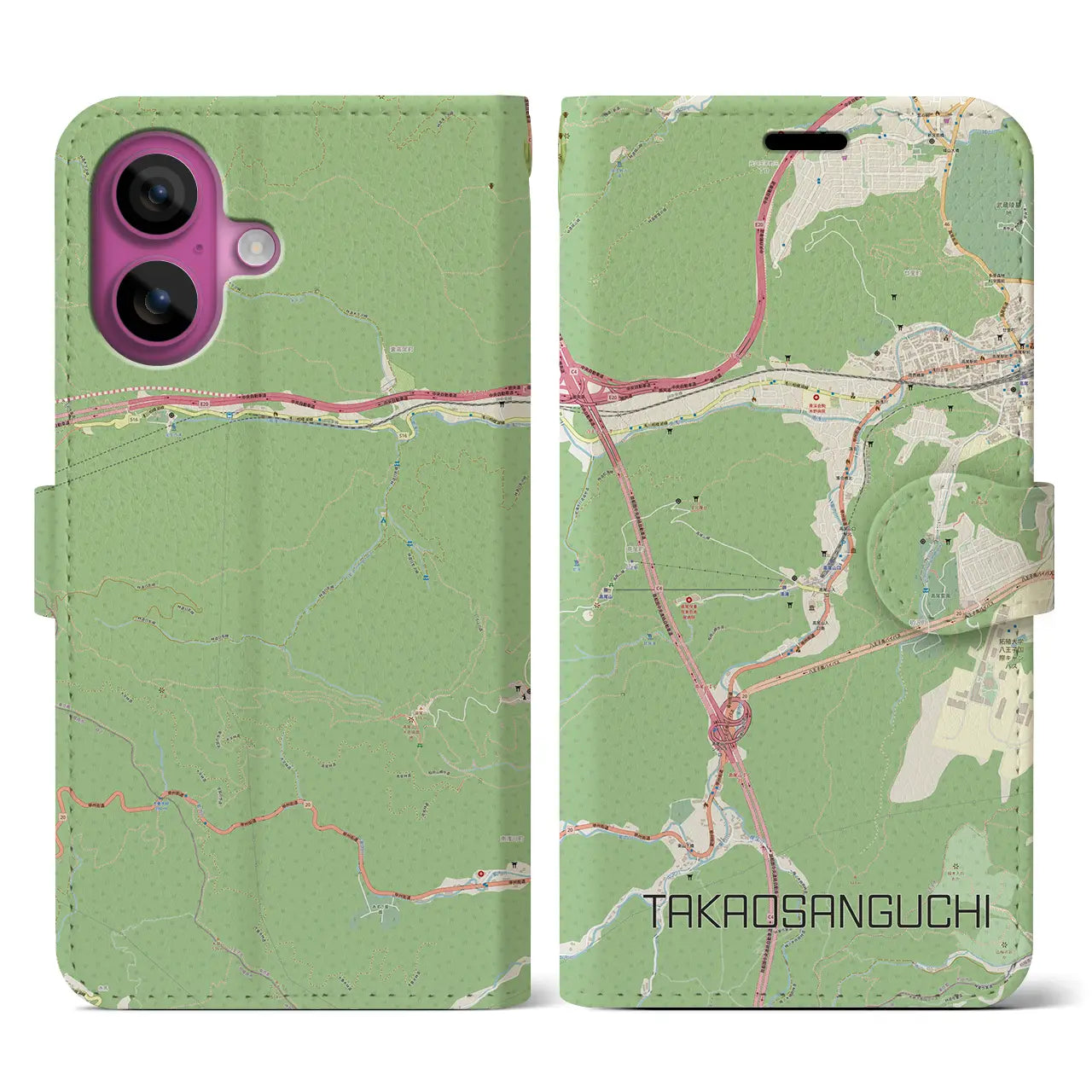 【高尾山口(東京都)】地図柄iPhoneケース(手帳タイプ)ナチュラル・iPhone 16 Pro 用