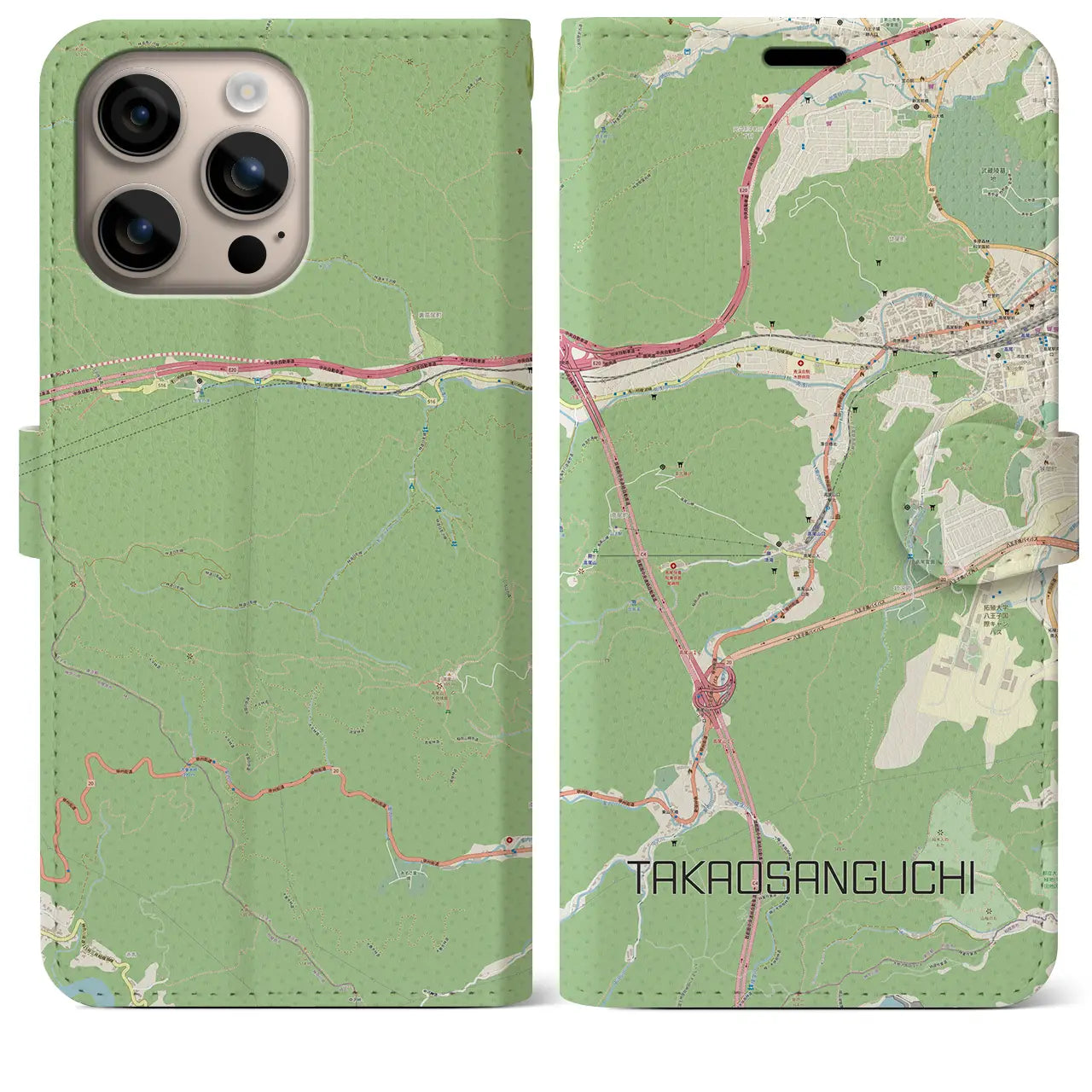 【高尾山口(東京都)】地図柄iPhoneケース(手帳タイプ)ナチュラル・iPhone 16 Plus 用