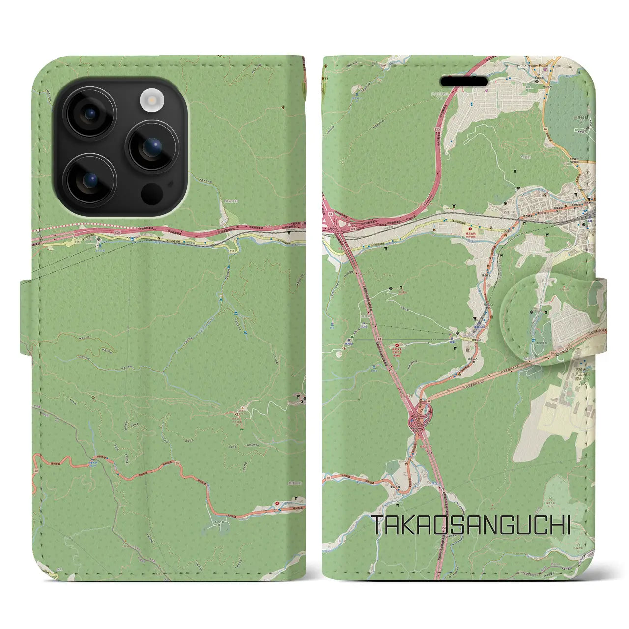 【高尾山口(東京都)】地図柄iPhoneケース(手帳タイプ)ナチュラル・iPhone 16 用
