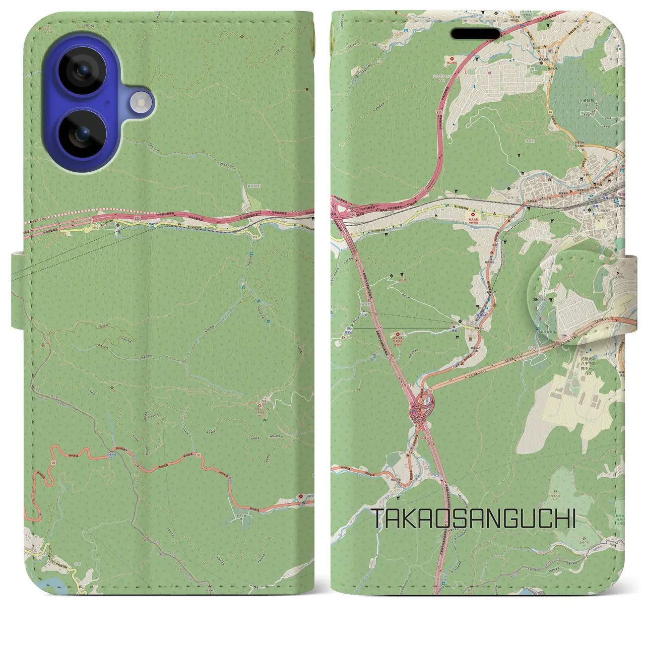 【高尾山口(東京都)】地図柄iPhoneケース(手帳タイプ)ナチュラル・iPhone 16 Pro Max 用