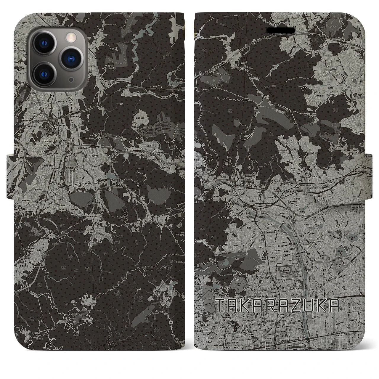 【宝塚(兵庫県)】地図柄iPhoneケース(手帳タイプ)モノトーン・iPhone 11 Pro Max 用