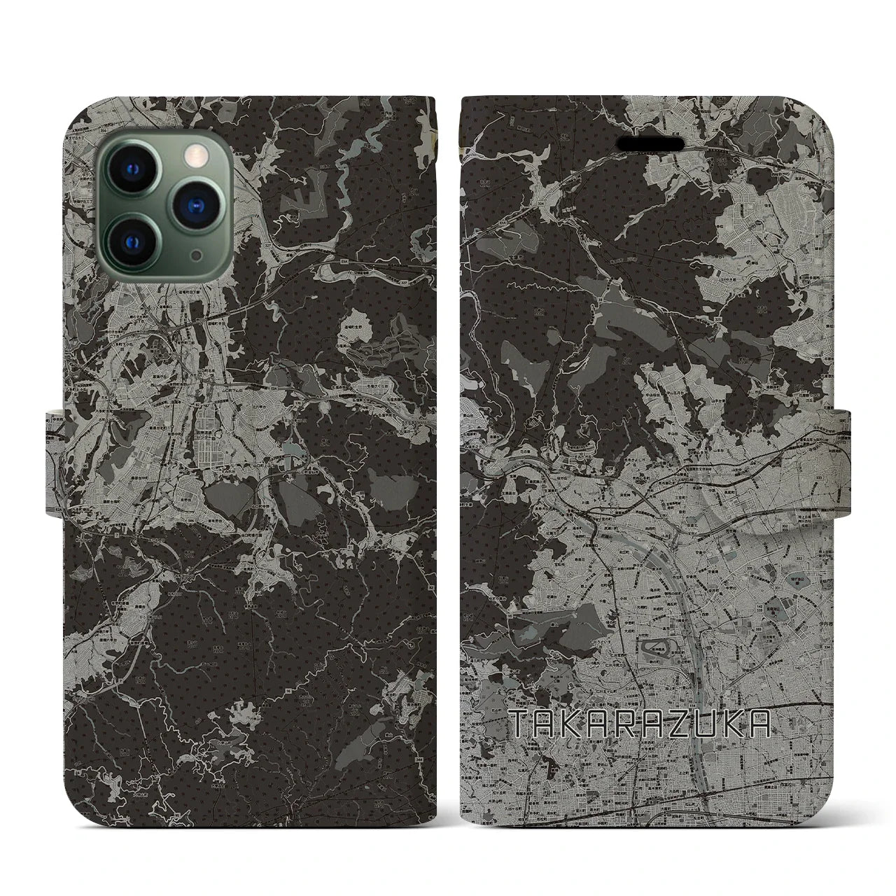 【宝塚(兵庫県)】地図柄iPhoneケース(手帳タイプ)モノトーン・iPhone 11 Pro 用