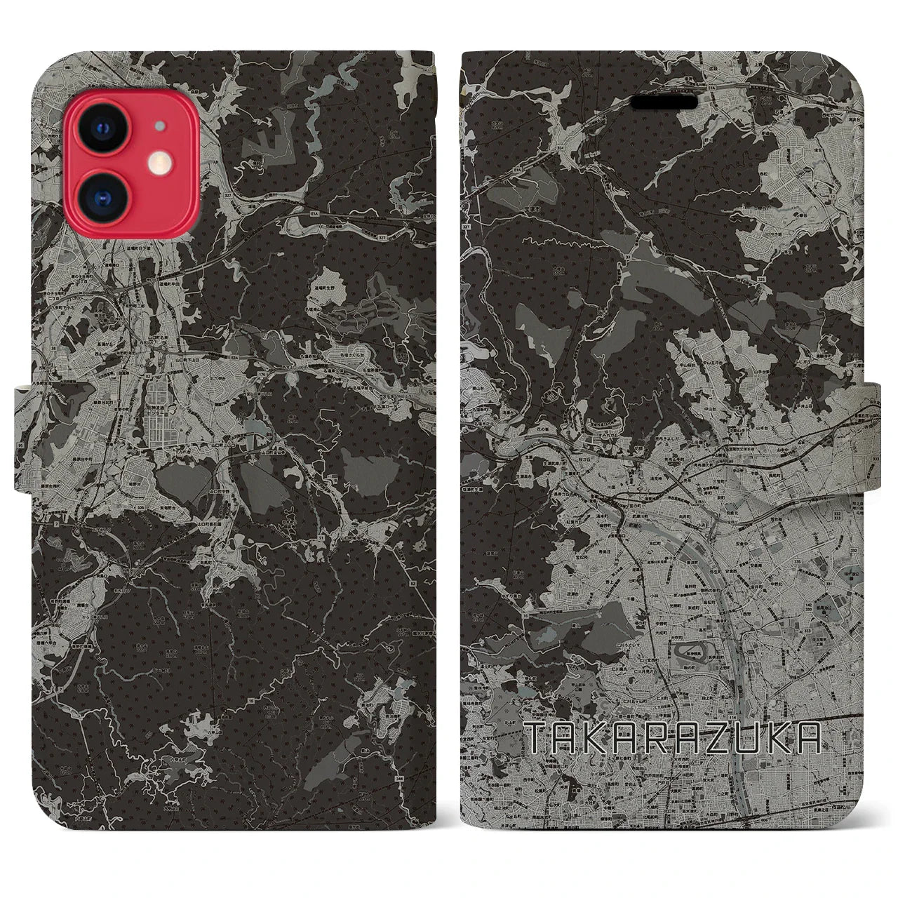 【宝塚(兵庫県)】地図柄iPhoneケース(手帳タイプ)モノトーン・iPhone 11 用