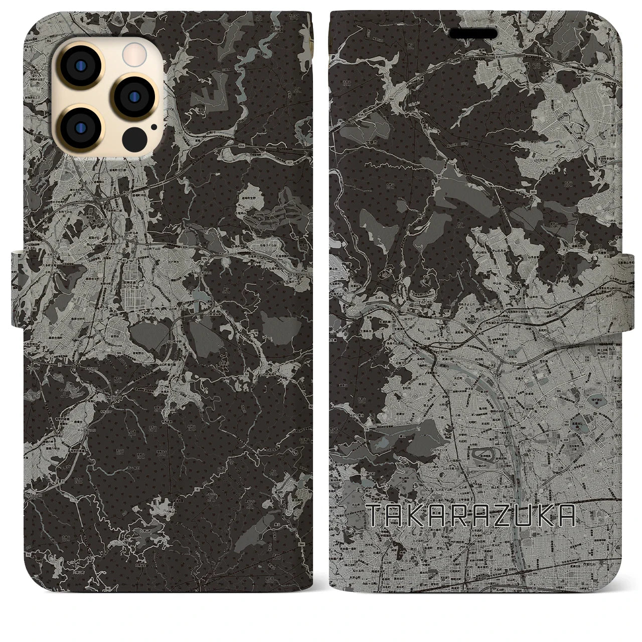 【宝塚(兵庫県)】地図柄iPhoneケース(手帳タイプ)モノトーン・iPhone 12 Pro Max 用