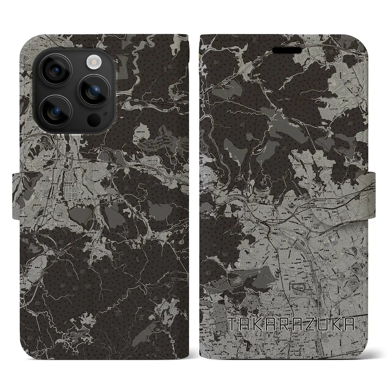 【宝塚(兵庫県)】地図柄iPhoneケース(手帳タイプ)モノトーン・iPhone 16 用