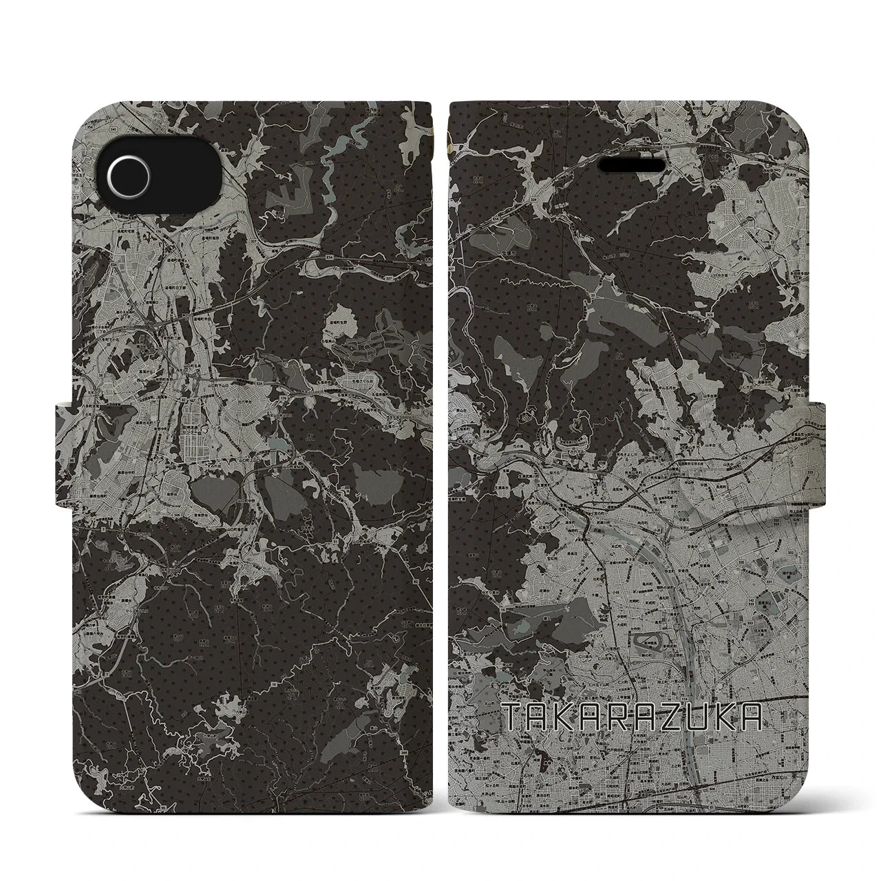 【宝塚(兵庫県)】地図柄iPhoneケース(手帳タイプ)モノトーン・iPhone SE(第3 / 第2世代) / 8 / 7 / 6s / 6 用