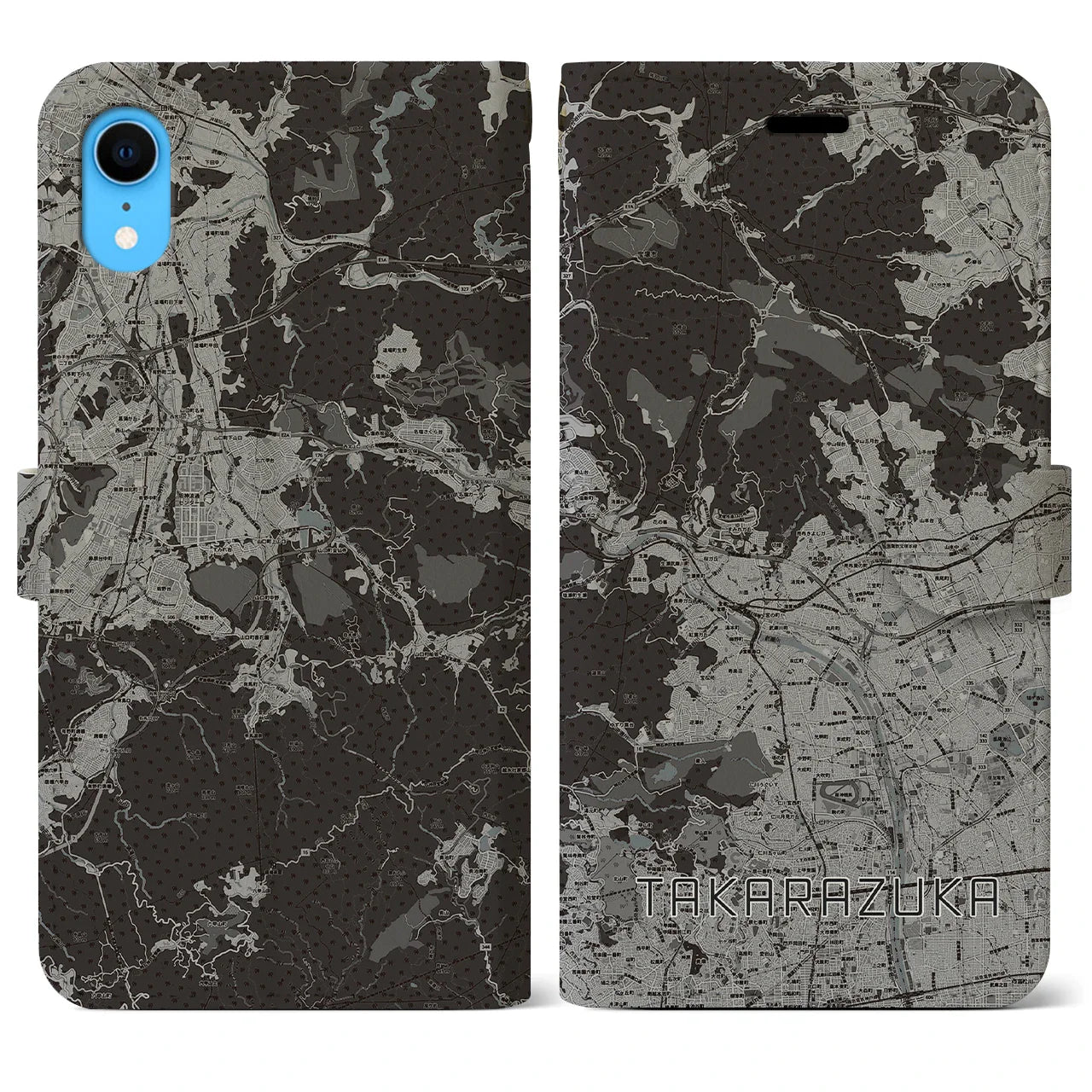 【宝塚(兵庫県)】地図柄iPhoneケース(手帳タイプ)モノトーン・iPhone XR 用