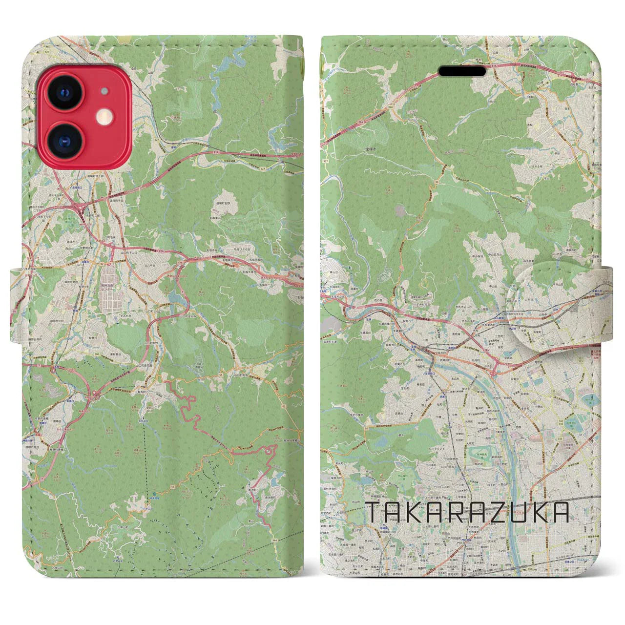 【宝塚(兵庫県)】地図柄iPhoneケース(手帳タイプ)ナチュラル・iPhone 11 用