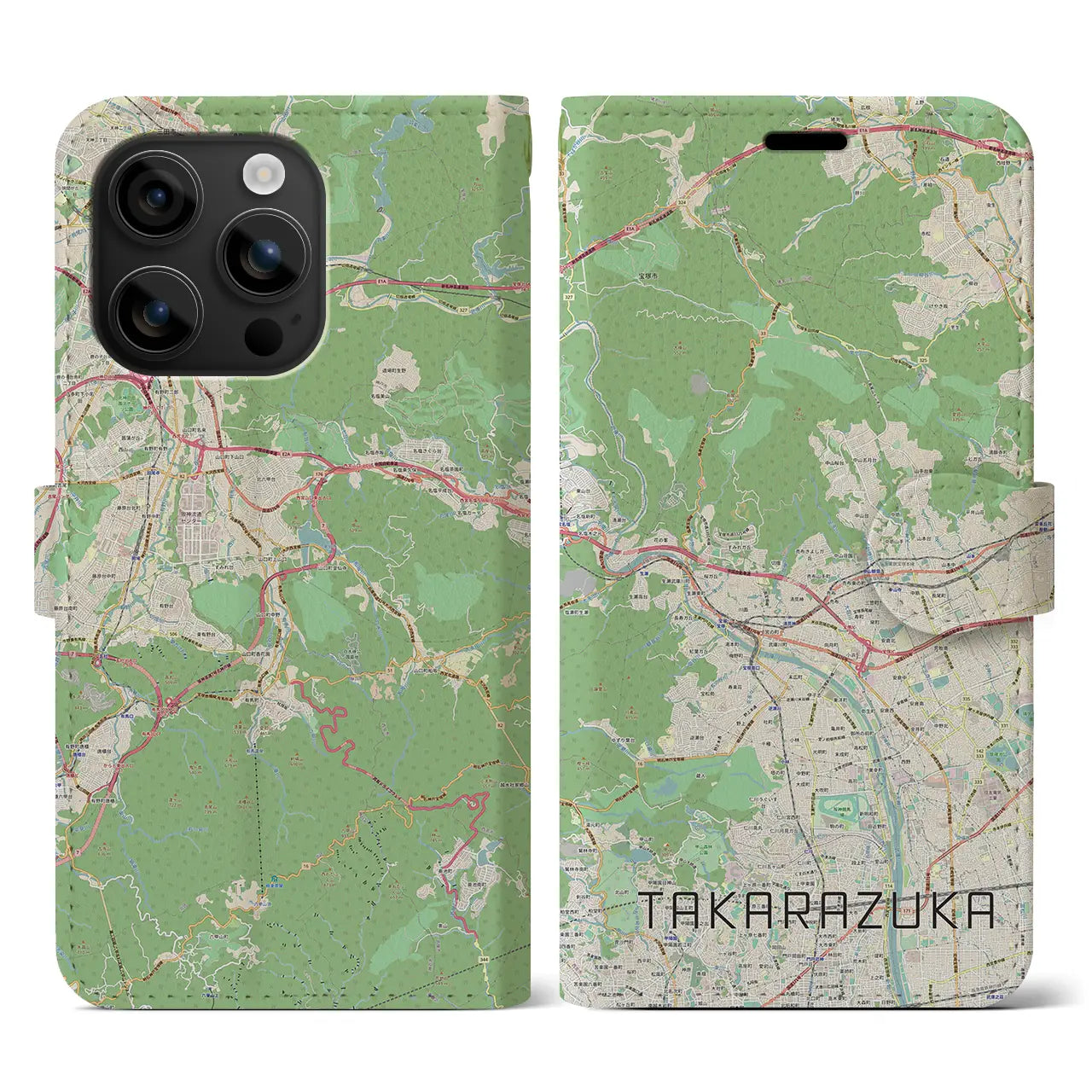 【宝塚(兵庫県)】地図柄iPhoneケース(手帳タイプ)ナチュラル・iPhone 16 用