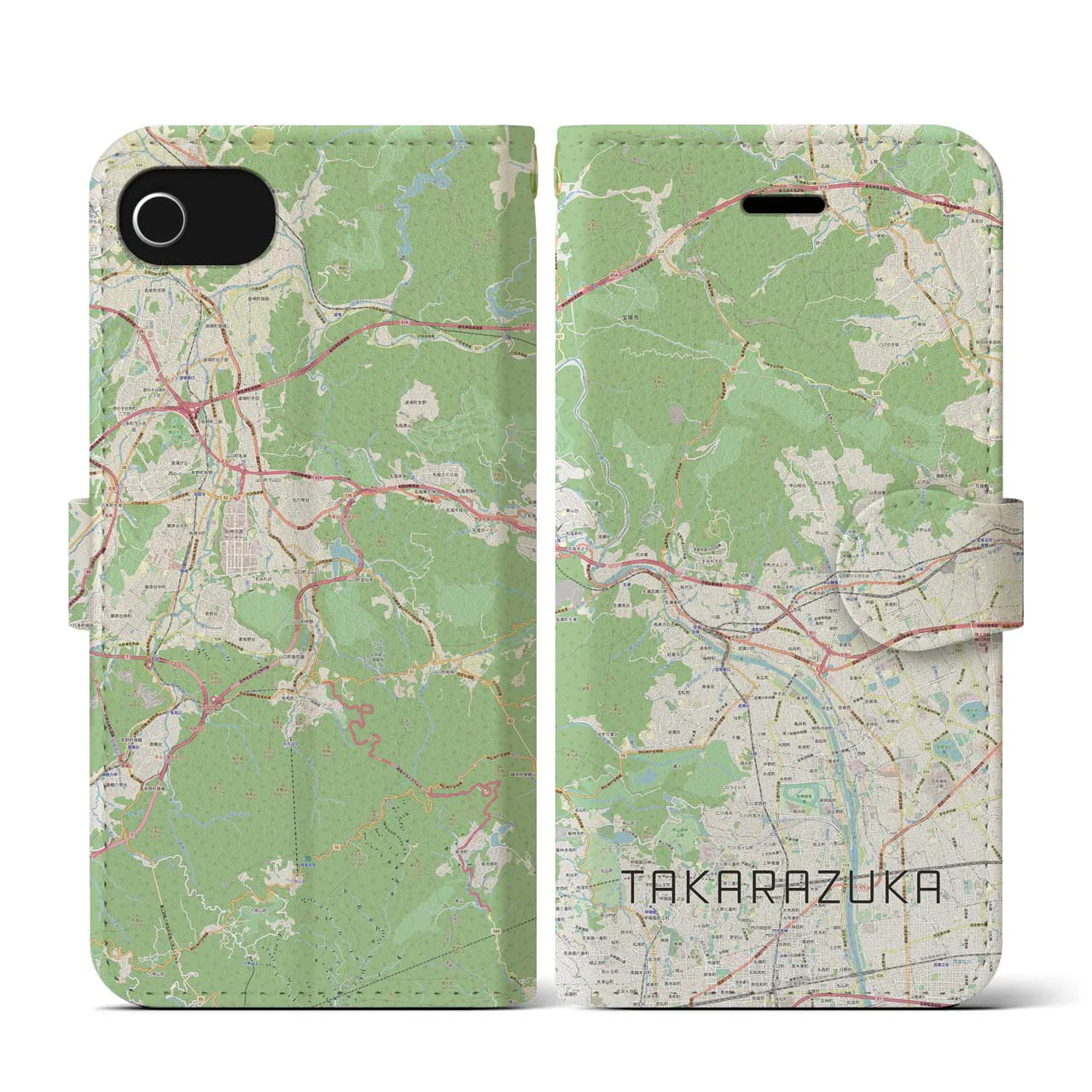 【宝塚(兵庫県)】地図柄iPhoneケース(手帳タイプ)ナチュラル・iPhone SE(第3 / 第2世代) / 8 / 7 / 6s / 6 用