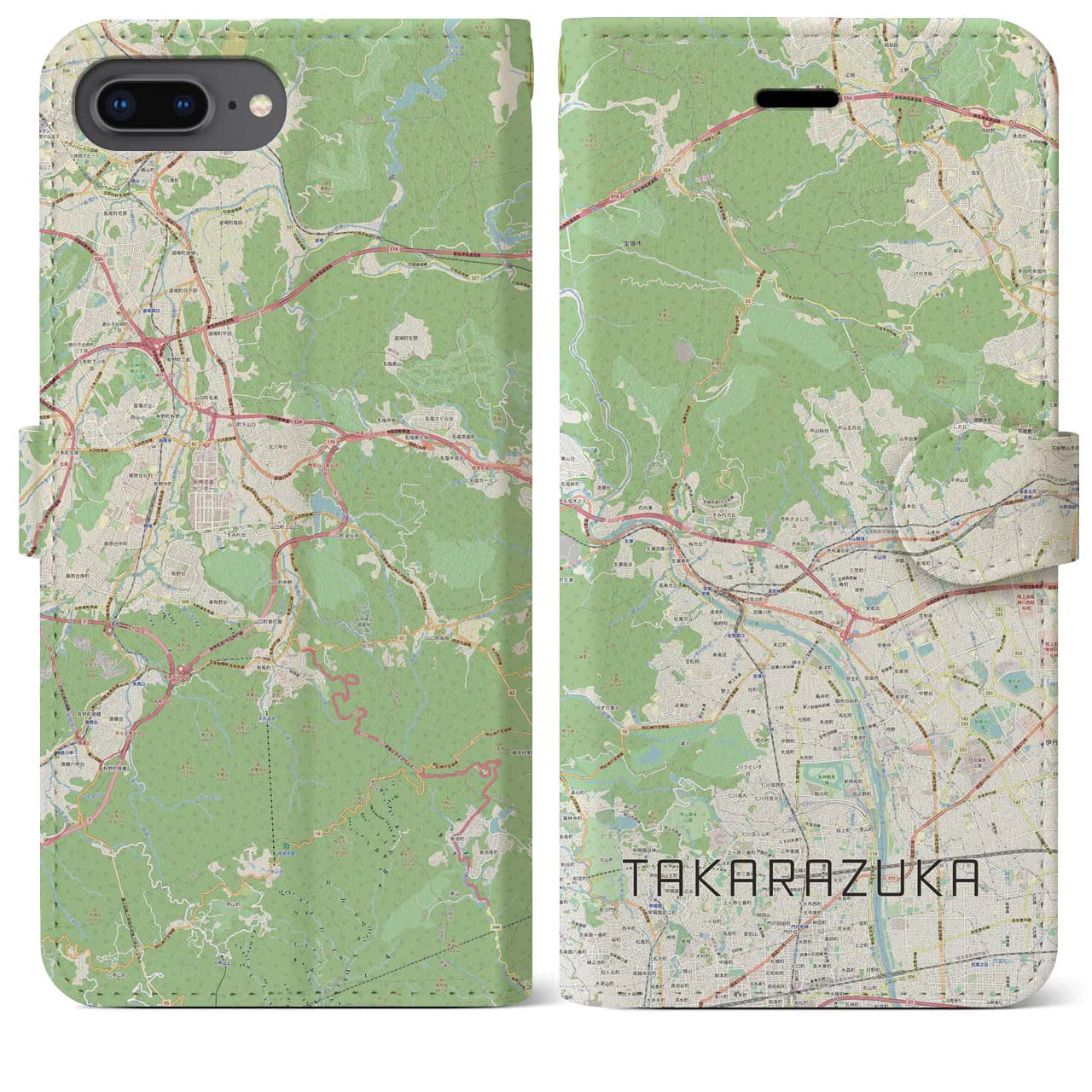 【宝塚(兵庫県)】地図柄iPhoneケース(手帳タイプ)ナチュラル・iPhone 8Plus /7Plus / 6sPlus / 6Plus 用