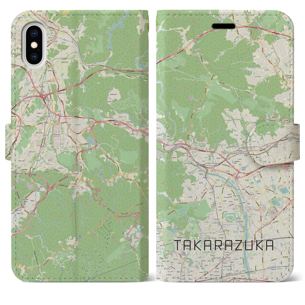 【宝塚(兵庫県)】地図柄iPhoneケース(手帳タイプ)ナチュラル・iPhone XS Max 用