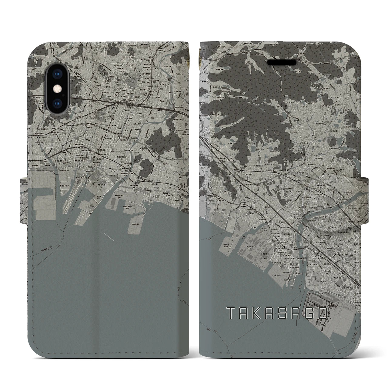 【高砂(兵庫県)】地図柄iPhoneケース(手帳タイプ)モノトーン・iPhone XS / X 用