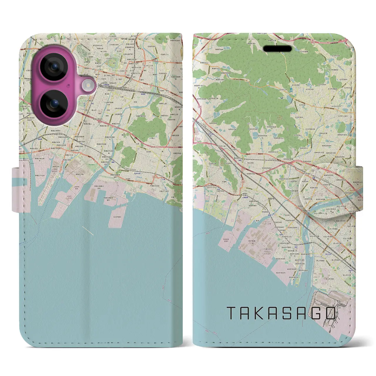【高砂(兵庫県)】地図柄iPhoneケース(手帳タイプ)ナチュラル・iPhone 16 Pro 用