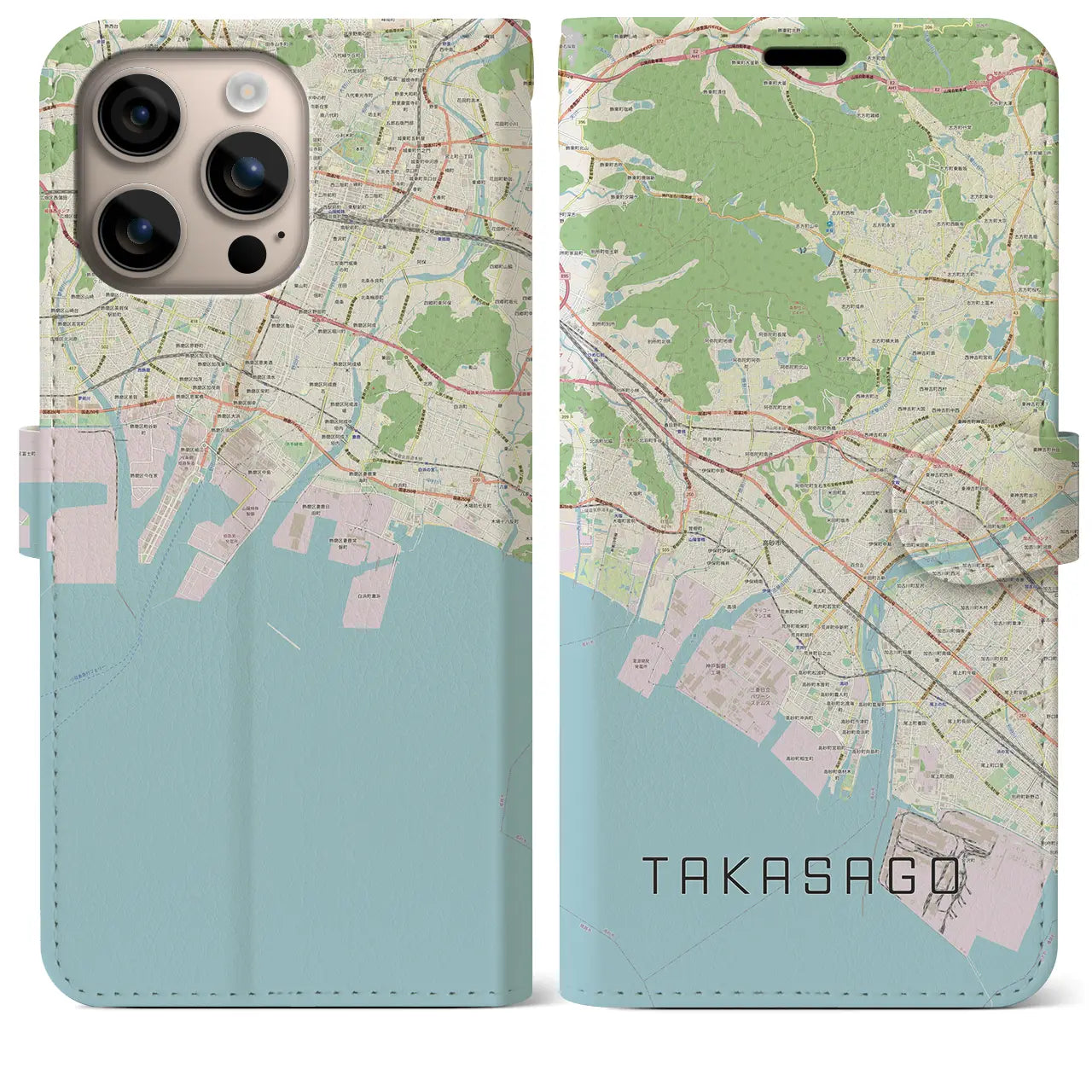【高砂(兵庫県)】地図柄iPhoneケース(手帳タイプ)ナチュラル・iPhone 16 Plus 用