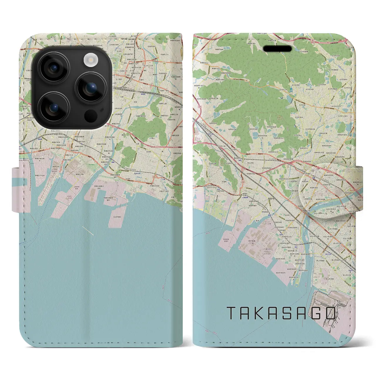 【高砂(兵庫県)】地図柄iPhoneケース(手帳タイプ)ナチュラル・iPhone 16 用