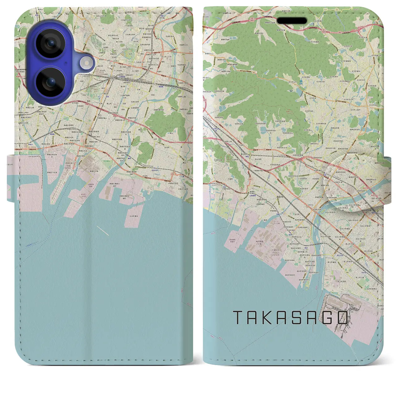 【高砂(兵庫県)】地図柄iPhoneケース(手帳タイプ)ナチュラル・iPhone 16 Pro Max 用
