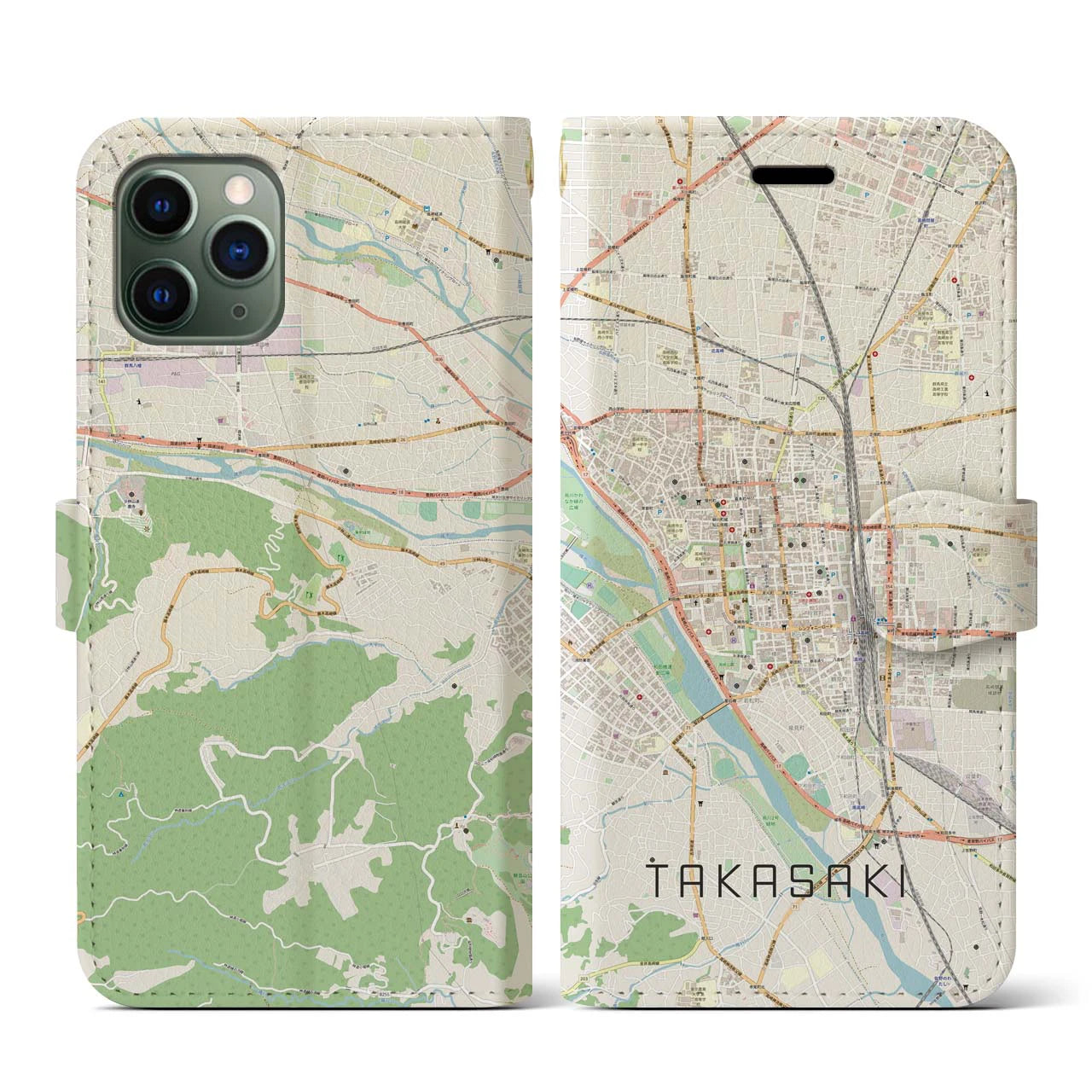 【高崎(群馬県)】地図柄iPhoneケース(手帳タイプ)ナチュラル・iPhone 11 Pro 用
