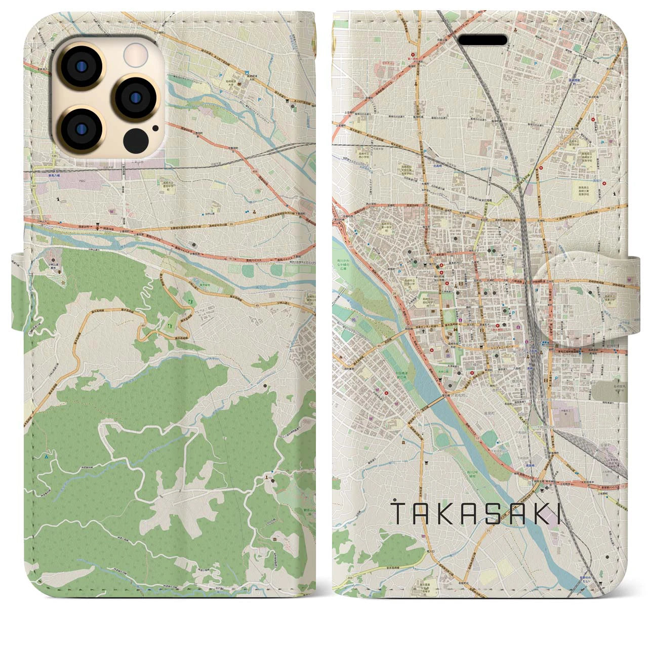 【高崎(群馬県)】地図柄iPhoneケース(手帳タイプ)ナチュラル・iPhone 12 Pro Max 用