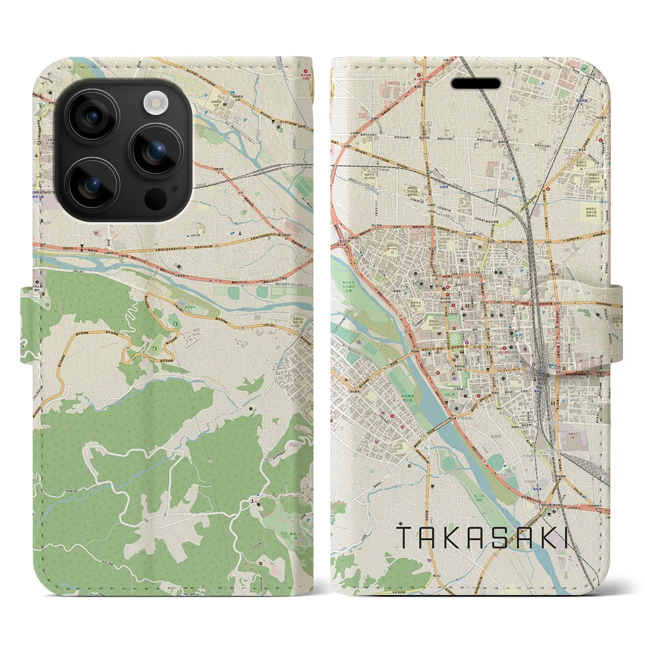 【高崎(群馬県)】地図柄iPhoneケース(手帳タイプ)ナチュラル・iPhone 16 用