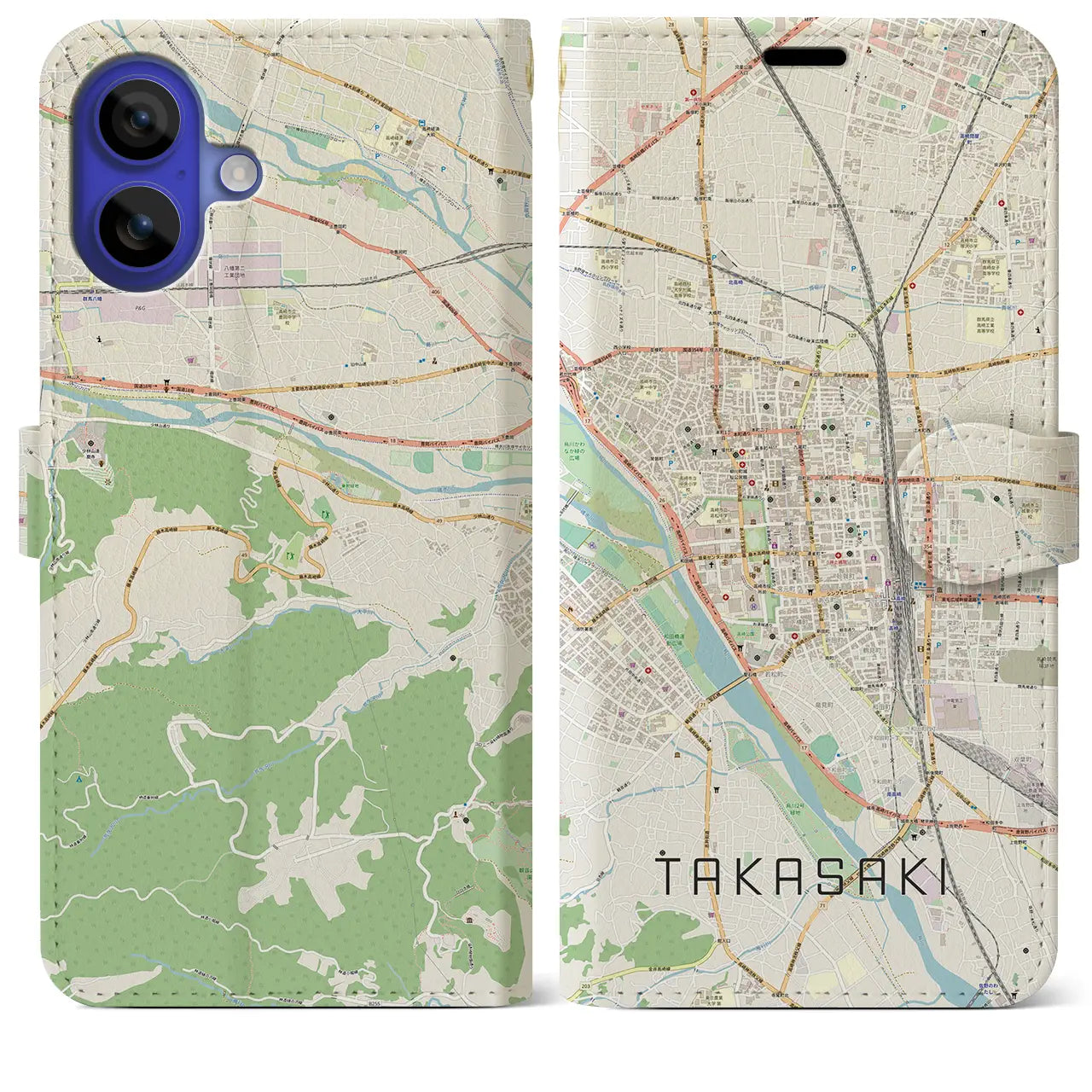 【高崎(群馬県)】地図柄iPhoneケース(手帳タイプ)ナチュラル・iPhone 16 Pro Max 用