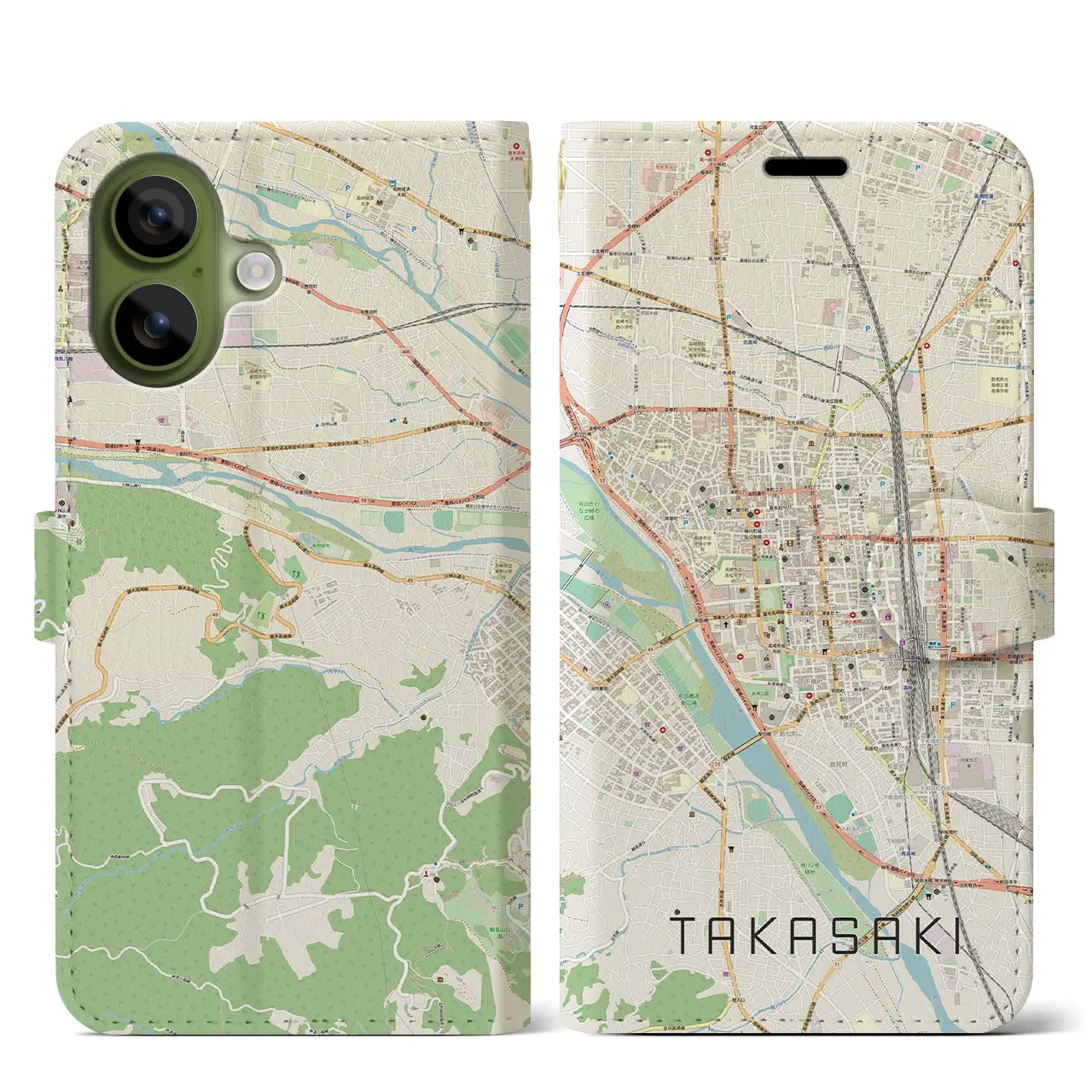 【高崎(群馬県)】地図柄iPhoneケース(手帳タイプ)モノトーン・iPhone 17 Pro Max 用