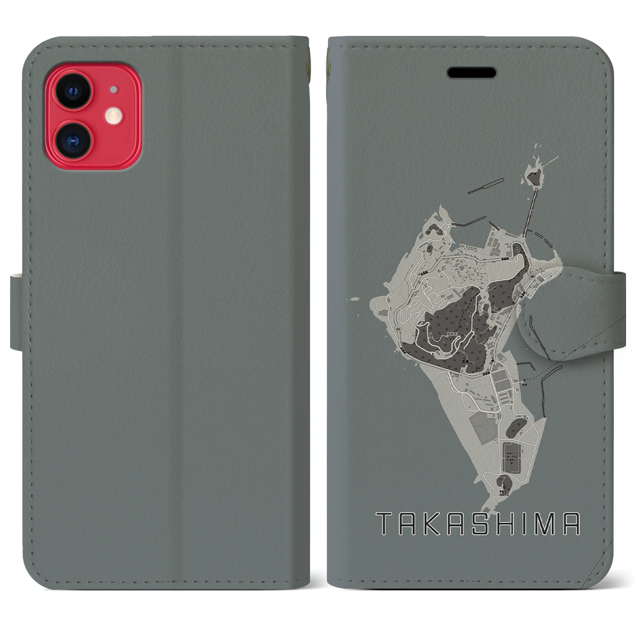 【高島(長崎県)】地図柄iPhoneケース(手帳タイプ)モノトーン・iPhone 11 用