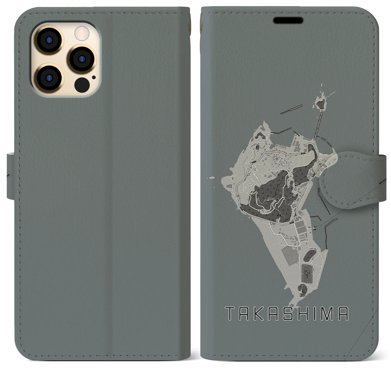 【高島(長崎県)】地図柄iPhoneケース(手帳タイプ)