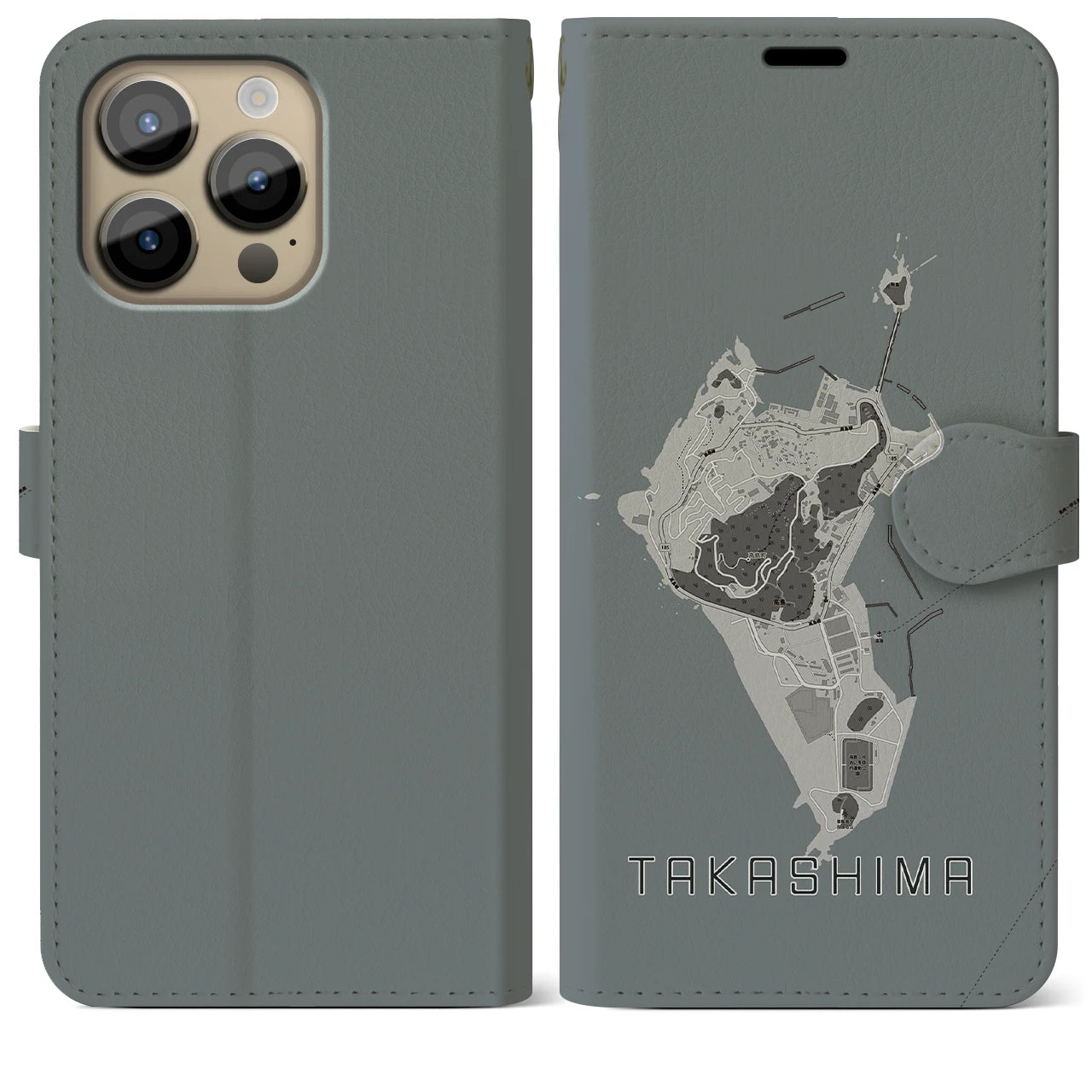【高島(長崎県)】地図柄iPhoneケース(手帳タイプ)