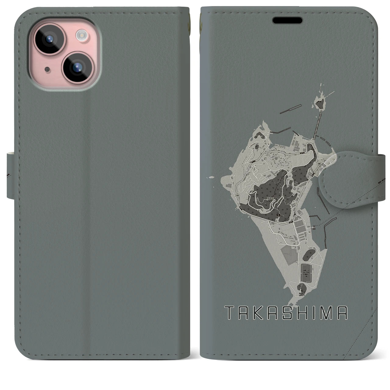 【高島(長崎県)】地図柄iPhoneケース(手帳タイプ)