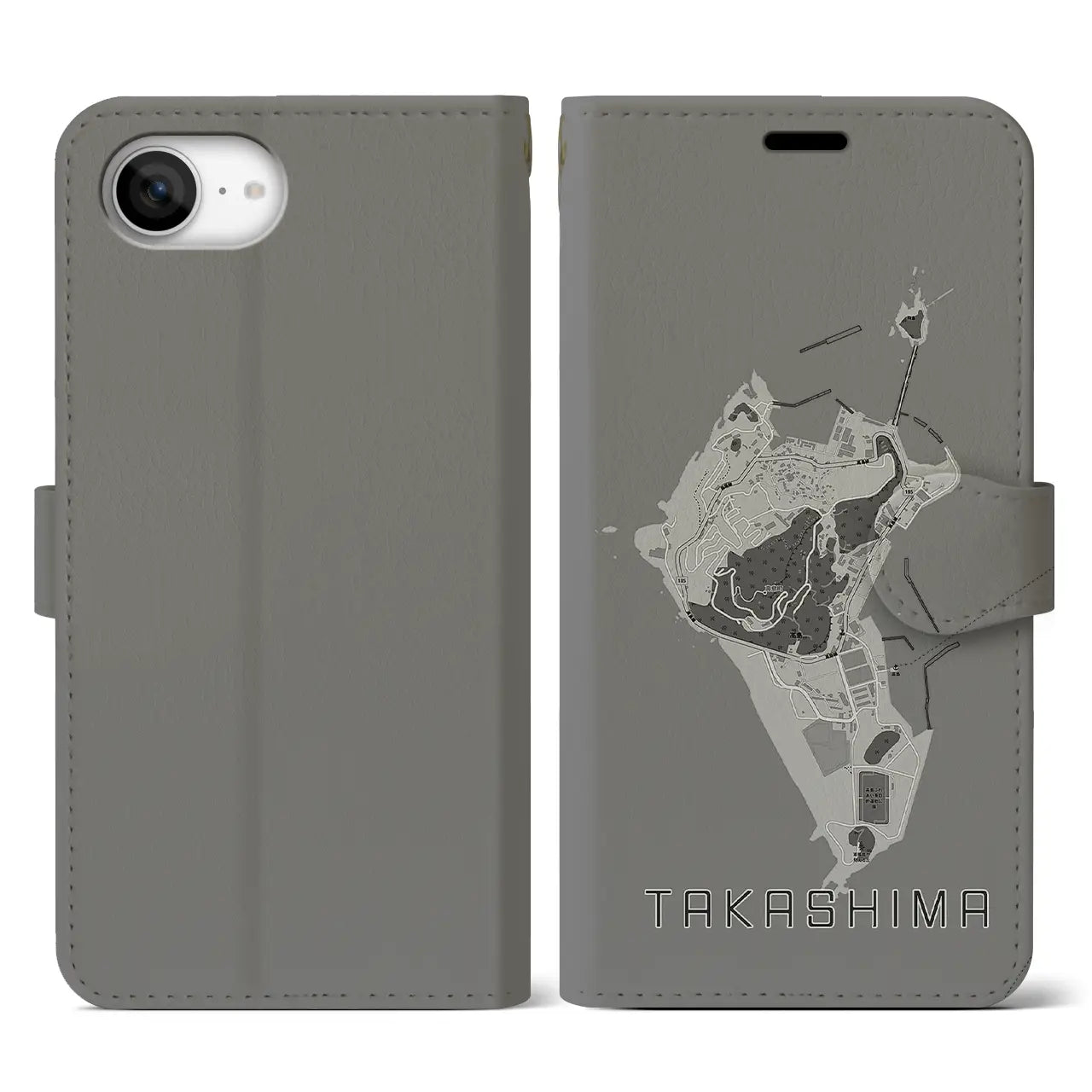 【高島(長崎県)】地図柄iPhoneケース(手帳タイプ)