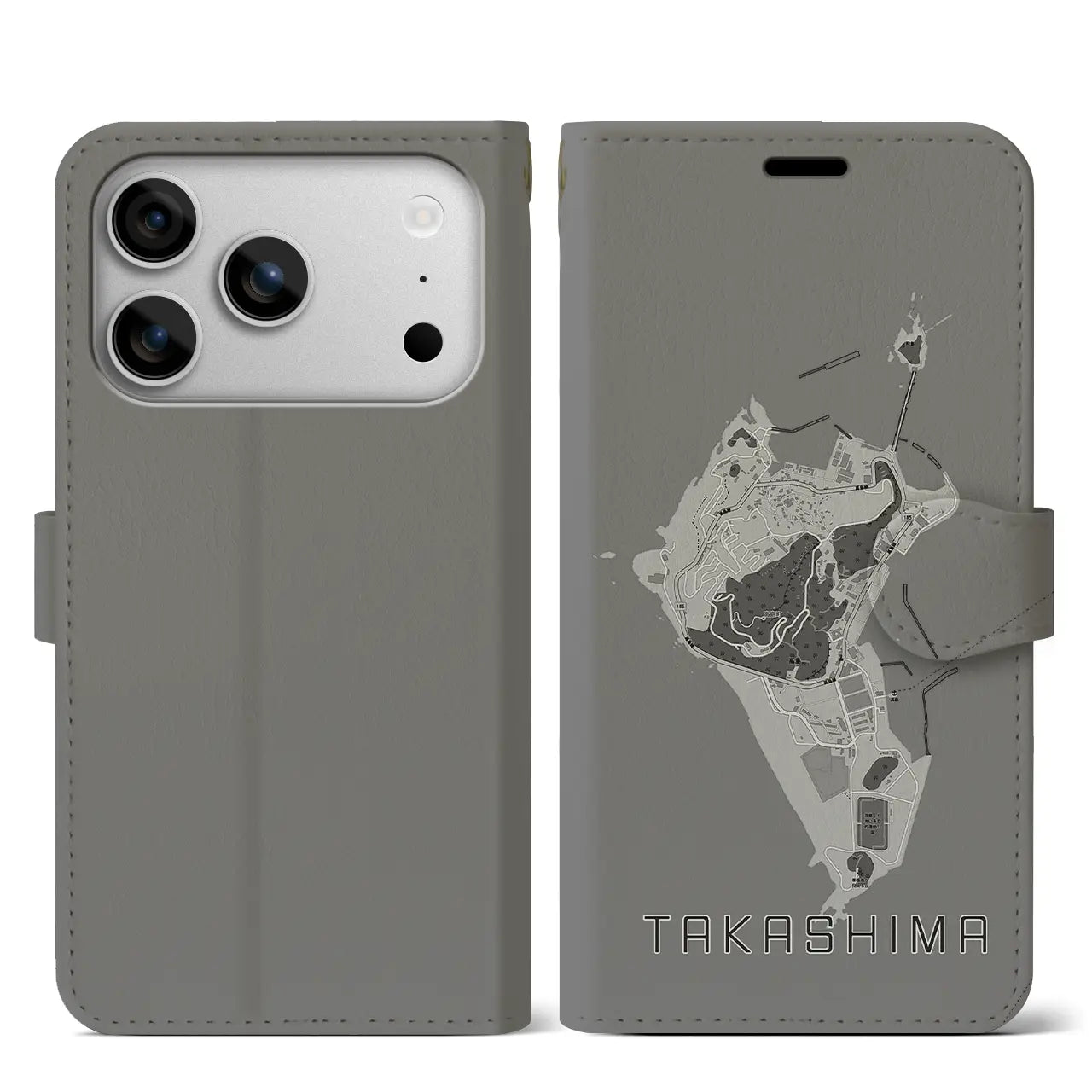 【高島(長崎県)】地図柄iPhoneケース(手帳タイプ)
