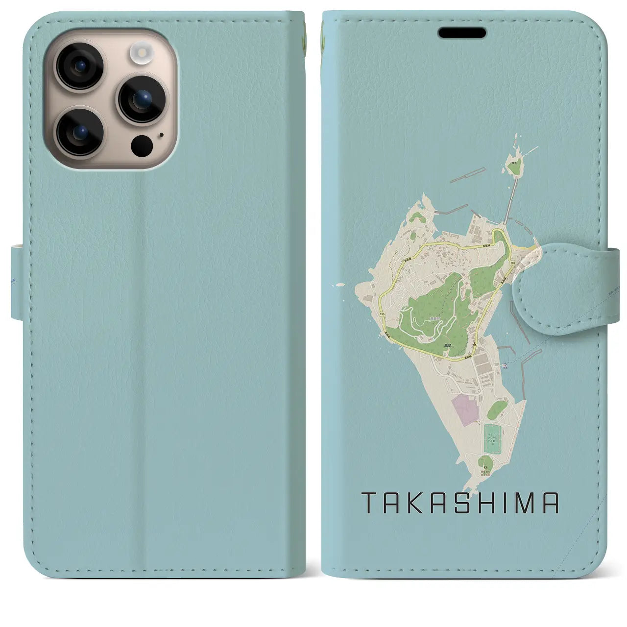 【高島(長崎県)】地図柄iPhoneケース(手帳タイプ)ナチュラル・iPhone 16 Plus 用