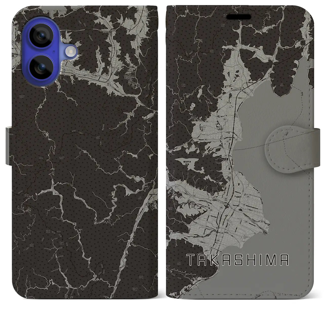 【高島(滋賀県)】地図柄iPhoneケース(手帳タイプ)モノトーン・iPhone 16 Pro Max 用