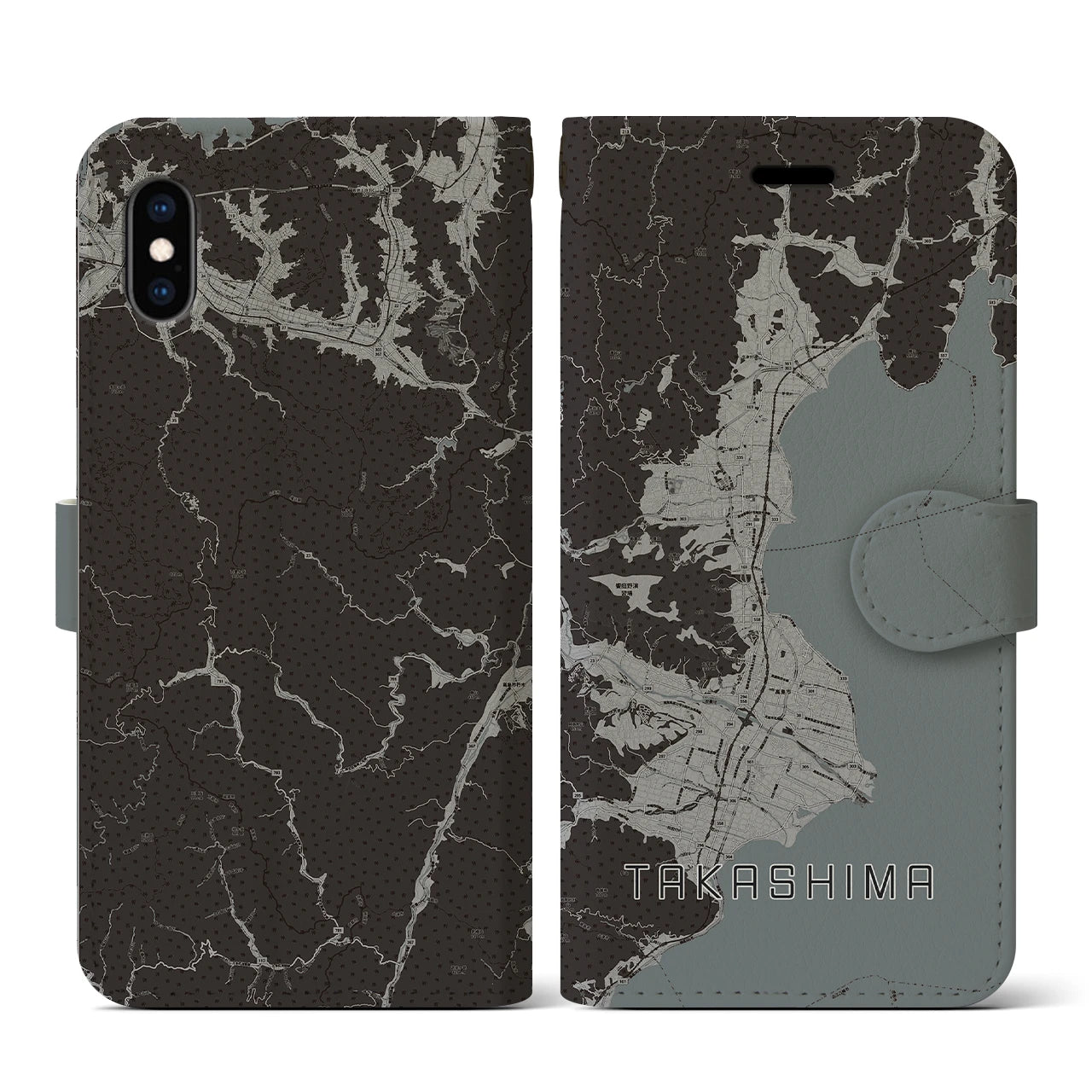 【高島(滋賀県)】地図柄iPhoneケース(手帳タイプ)モノトーン・iPhone XS / X 用