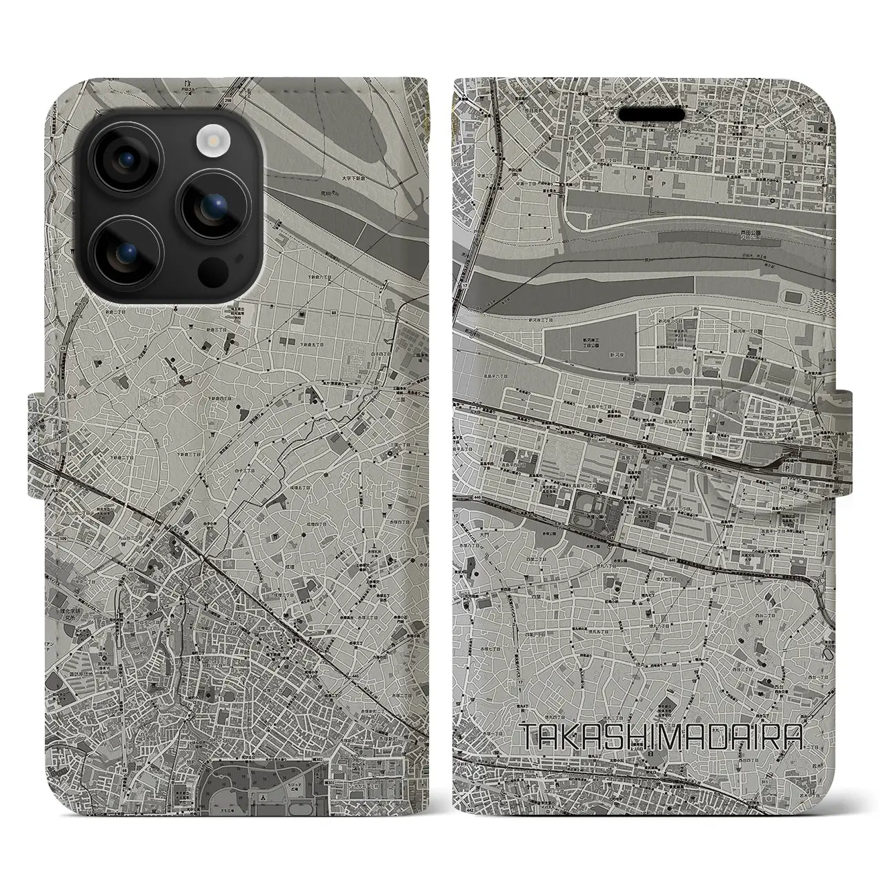 【高島平(東京都)】地図柄iPhoneケース(手帳タイプ)モノトーン・iPhone 16 用