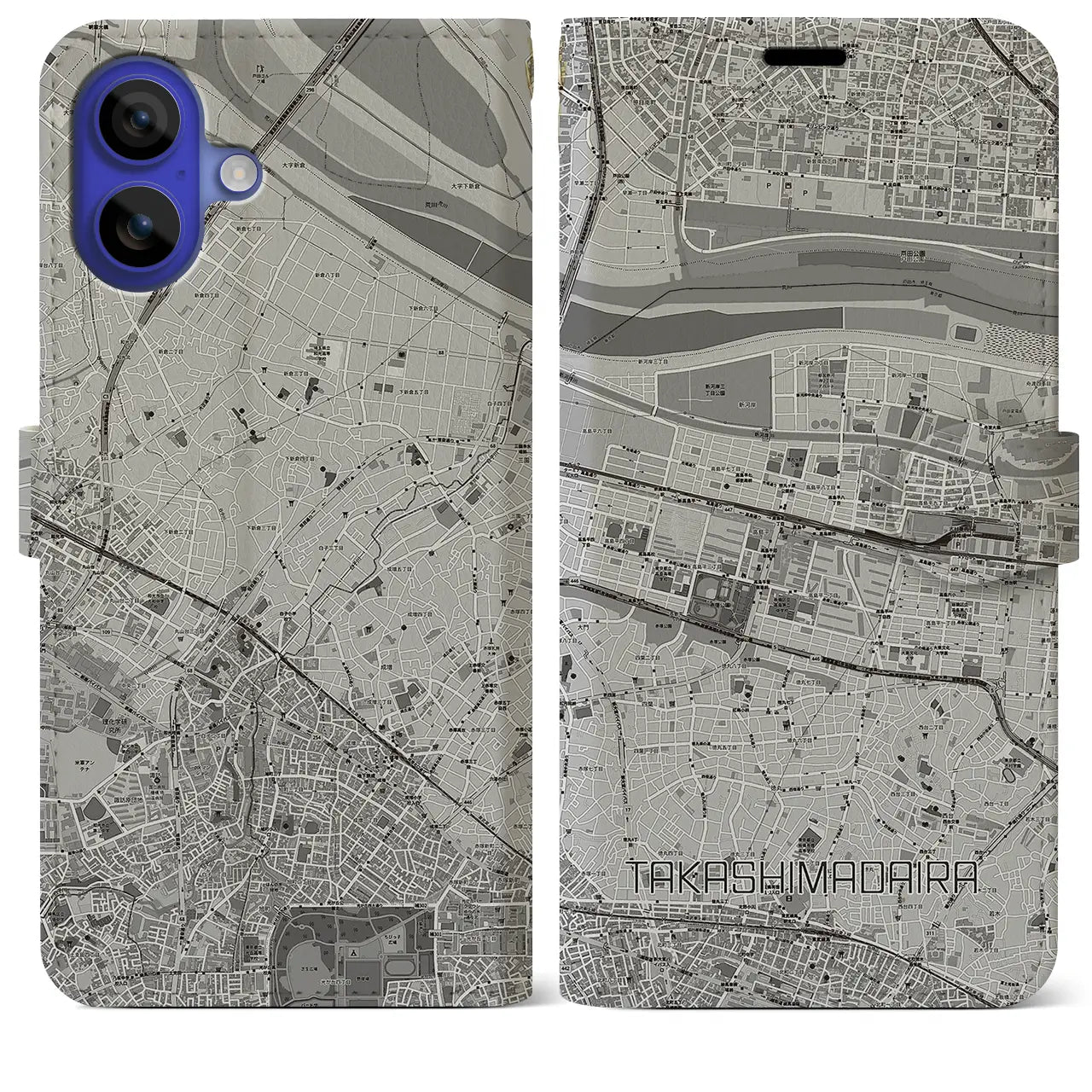 【高島平(東京都)】地図柄iPhoneケース(手帳タイプ)モノトーン・iPhone 16 Pro Max 用