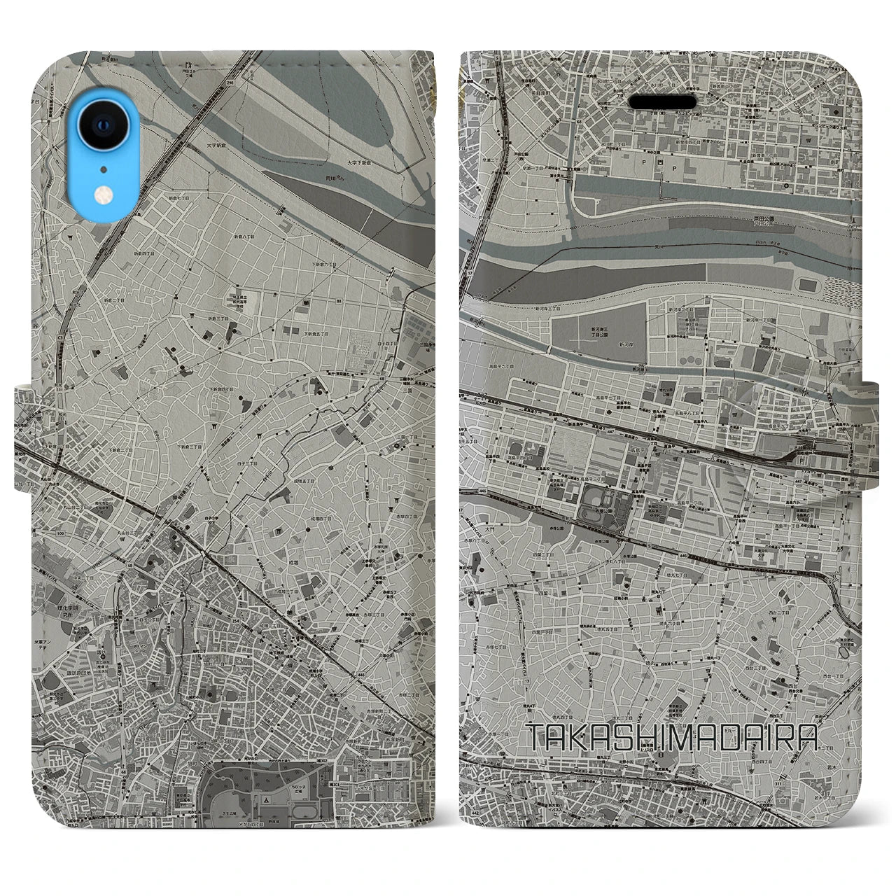 【高島平(東京都)】地図柄iPhoneケース(手帳タイプ)モノトーン・iPhone XR 用