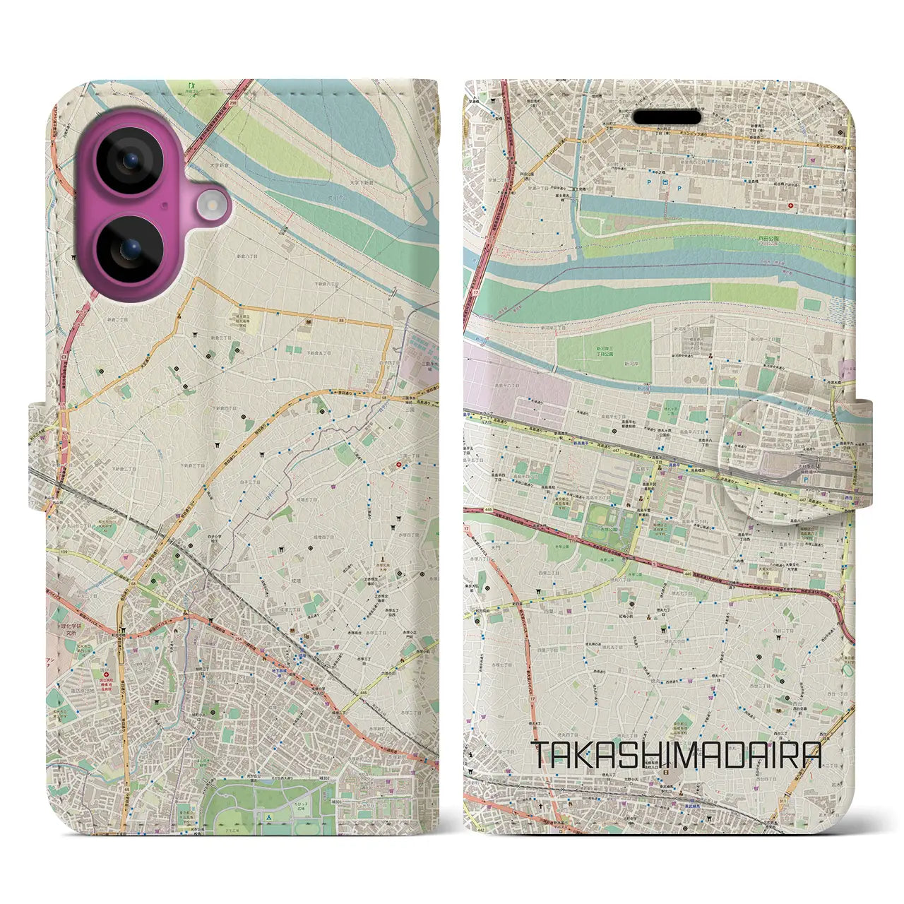 【高島平(東京都)】地図柄iPhoneケース(手帳タイプ)ナチュラル・iPhone 16 Pro 用