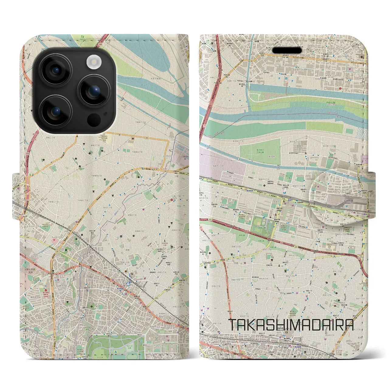 【高島平(東京都)】地図柄iPhoneケース(手帳タイプ)ナチュラル・iPhone 16 用