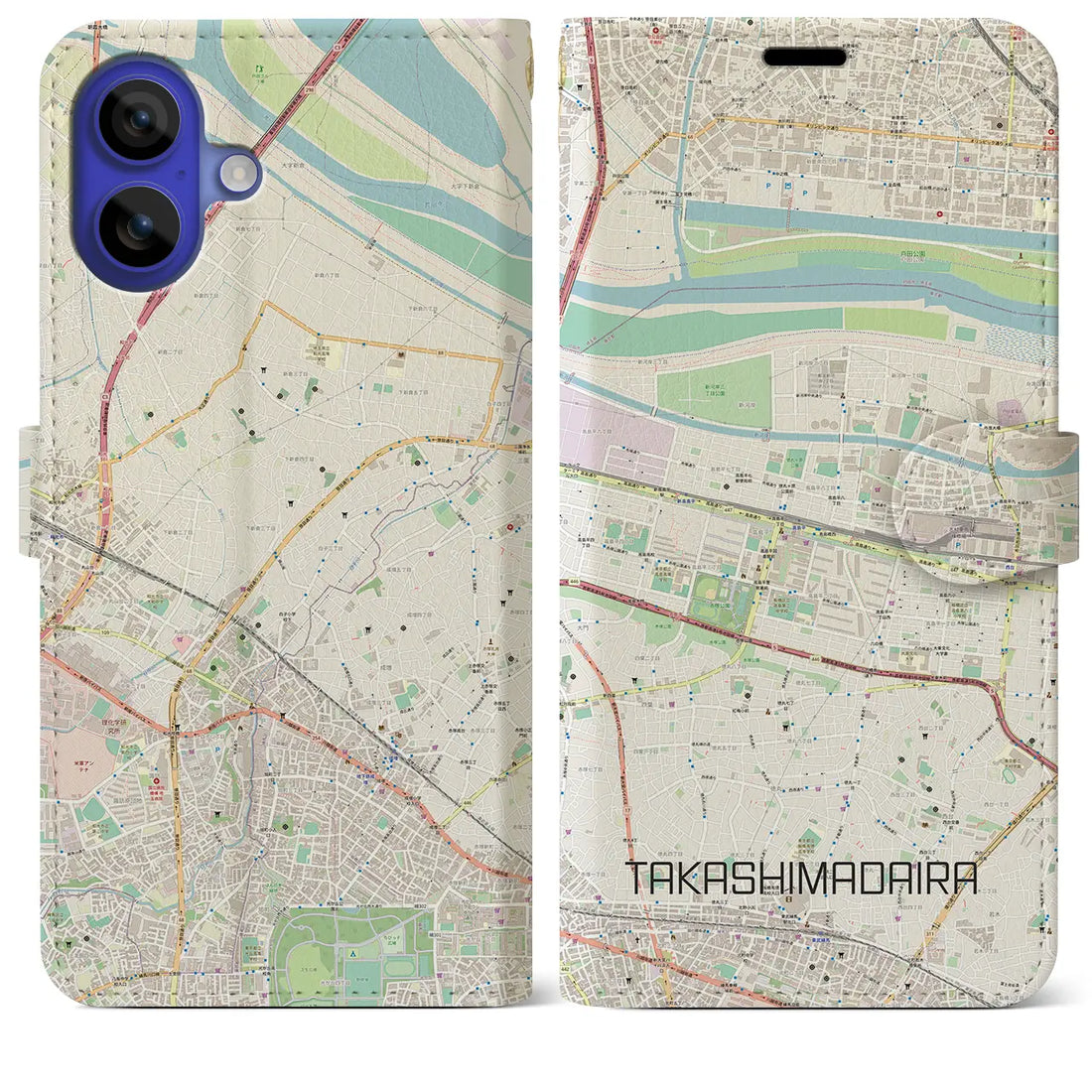 【高島平(東京都)】地図柄iPhoneケース(手帳タイプ)ナチュラル・iPhone 16 Pro Max 用